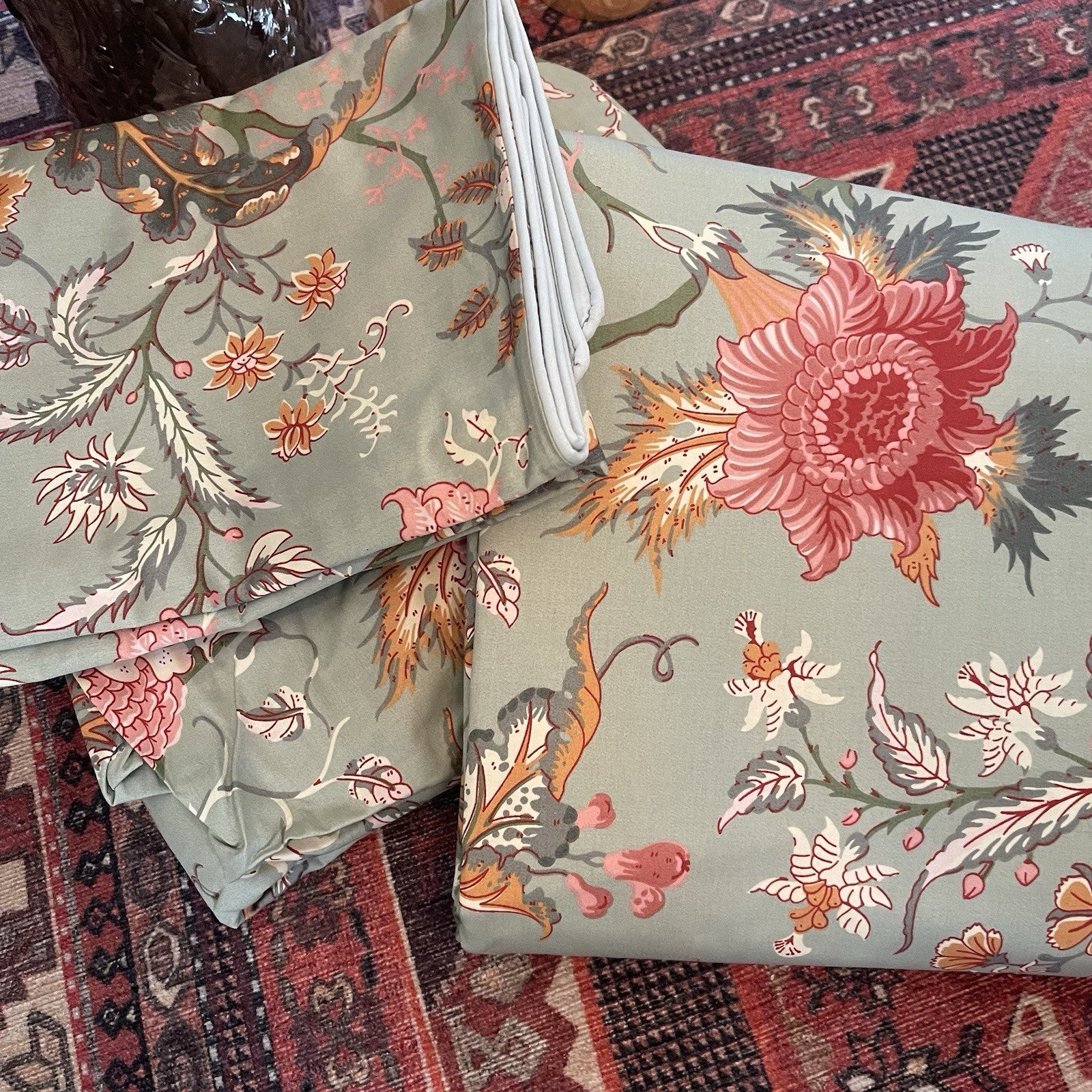 NEW Anthropologie Green Floral King Size Boho Duvet Bedding Sham Case Set