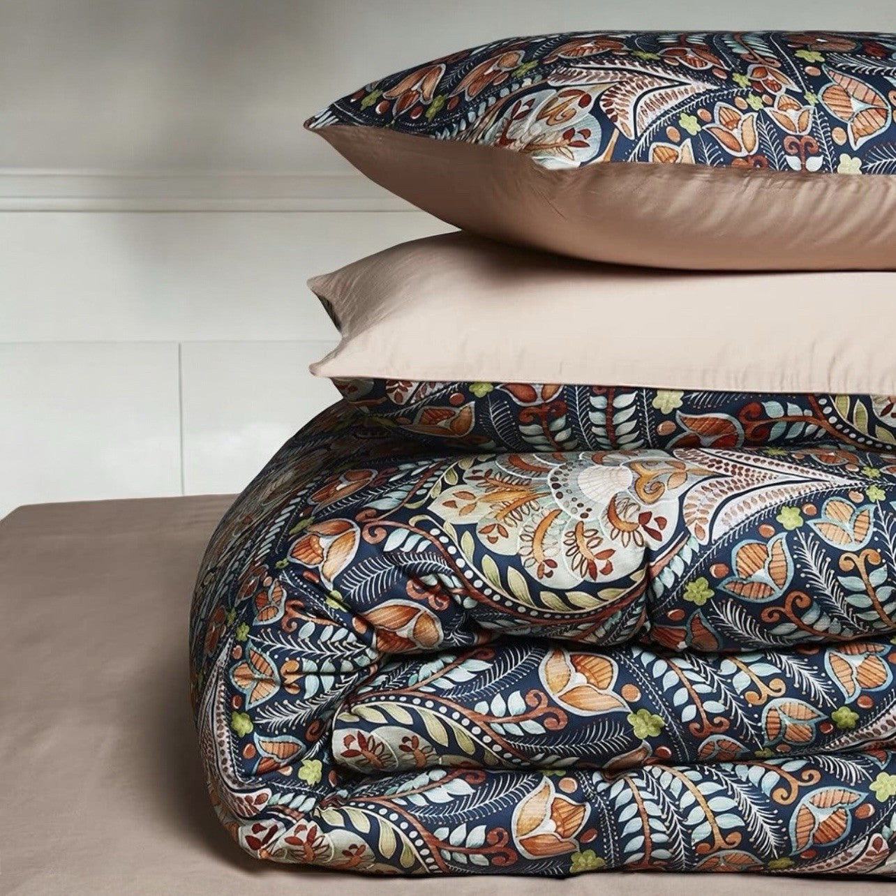NEW Anthro Paisley Floral Multicolor Boho Queen / King Bedding Duvet & Sham Set