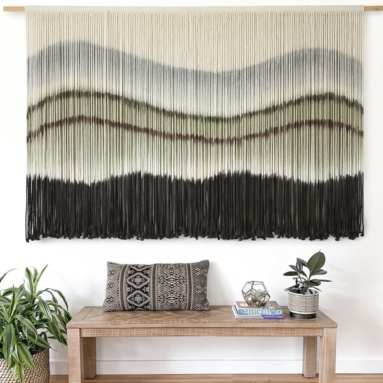 NEW Anthropologie XL Boho Tapestry Macrame Woven Dyed Yarn Wall Hanging 35 x 60