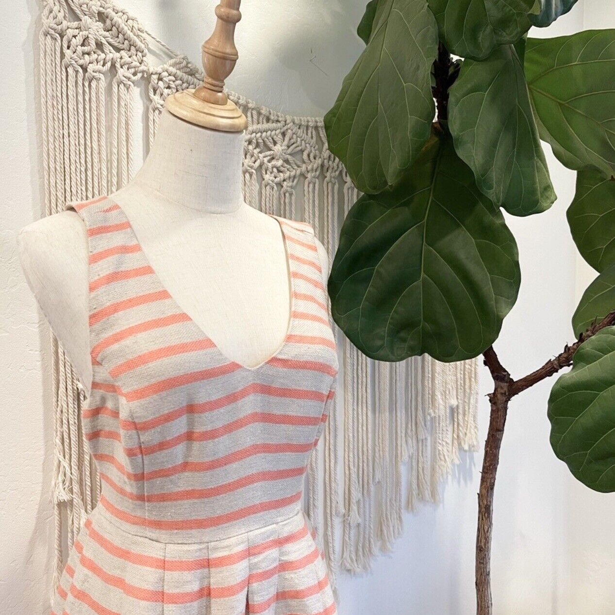 Banana Republic Coral & Beige Stripe Sun Mini Sun Dress - Size 6 / Medium