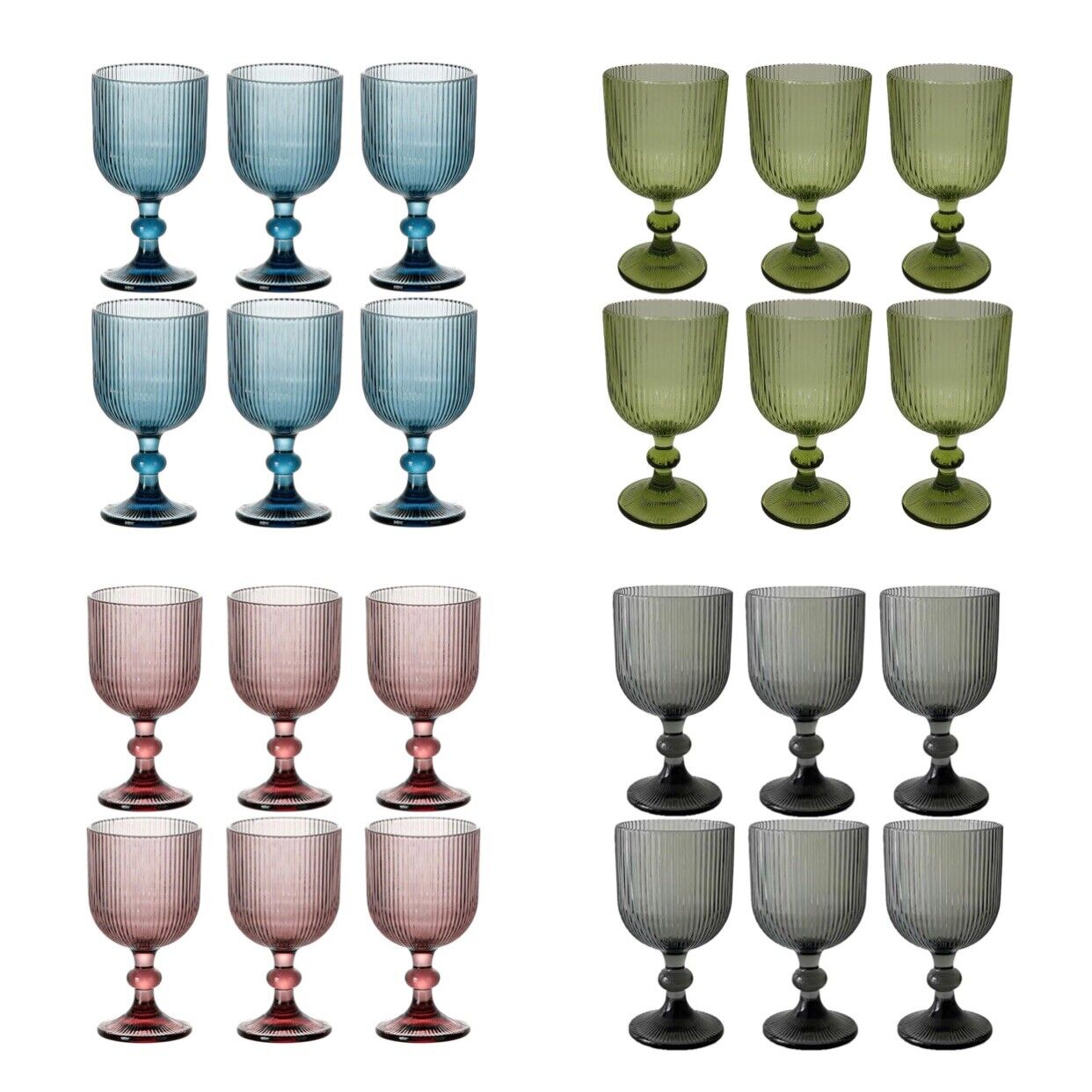 NEW Anthropologie Set of 6 Vintage Glass Colored Wine Cocktail Barware Glasses 