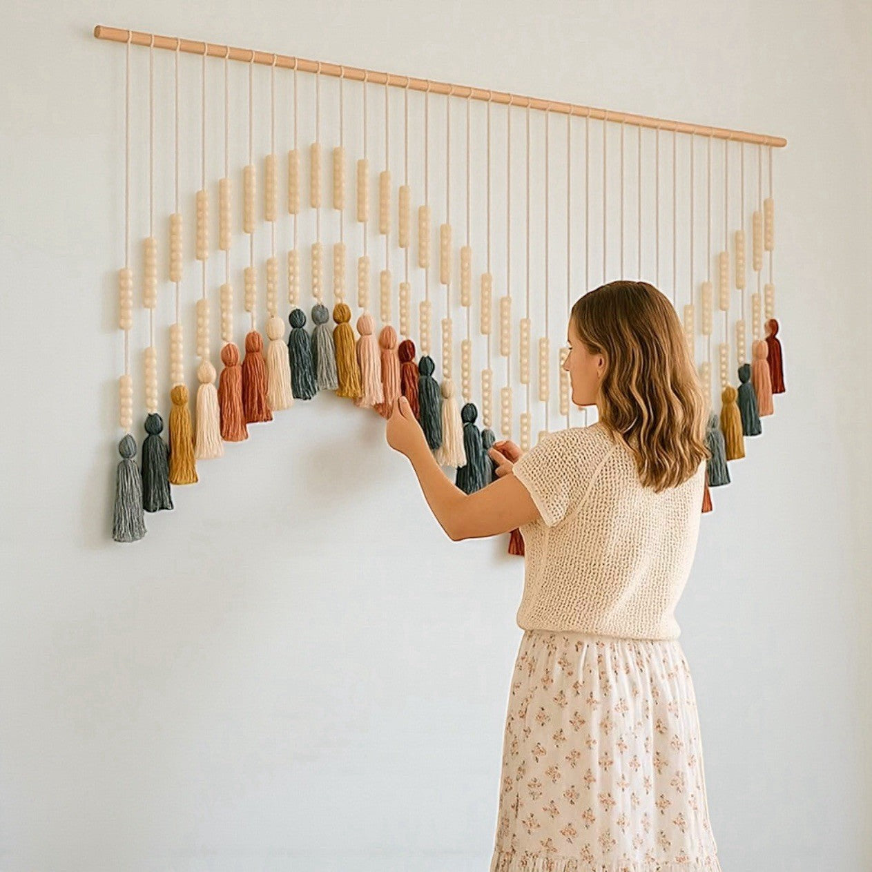 NEW Anthropologie XL  Colorful Tapestry Beaded Tassel Macrame Wall Hanging 70x35