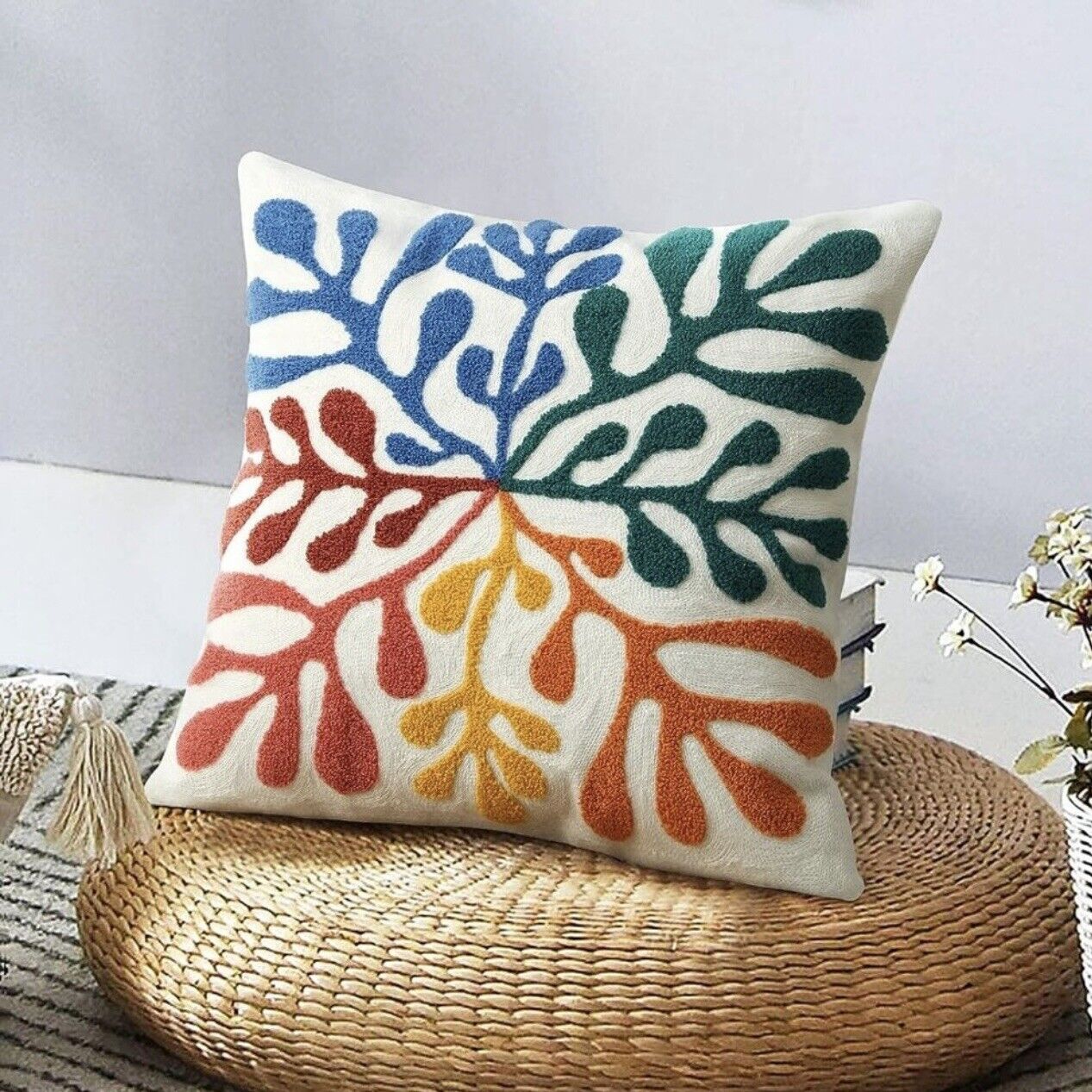 New Anthropologie Boho Rainbow Tassel Throw Pillow Case Cover Sham - 18" x 18"