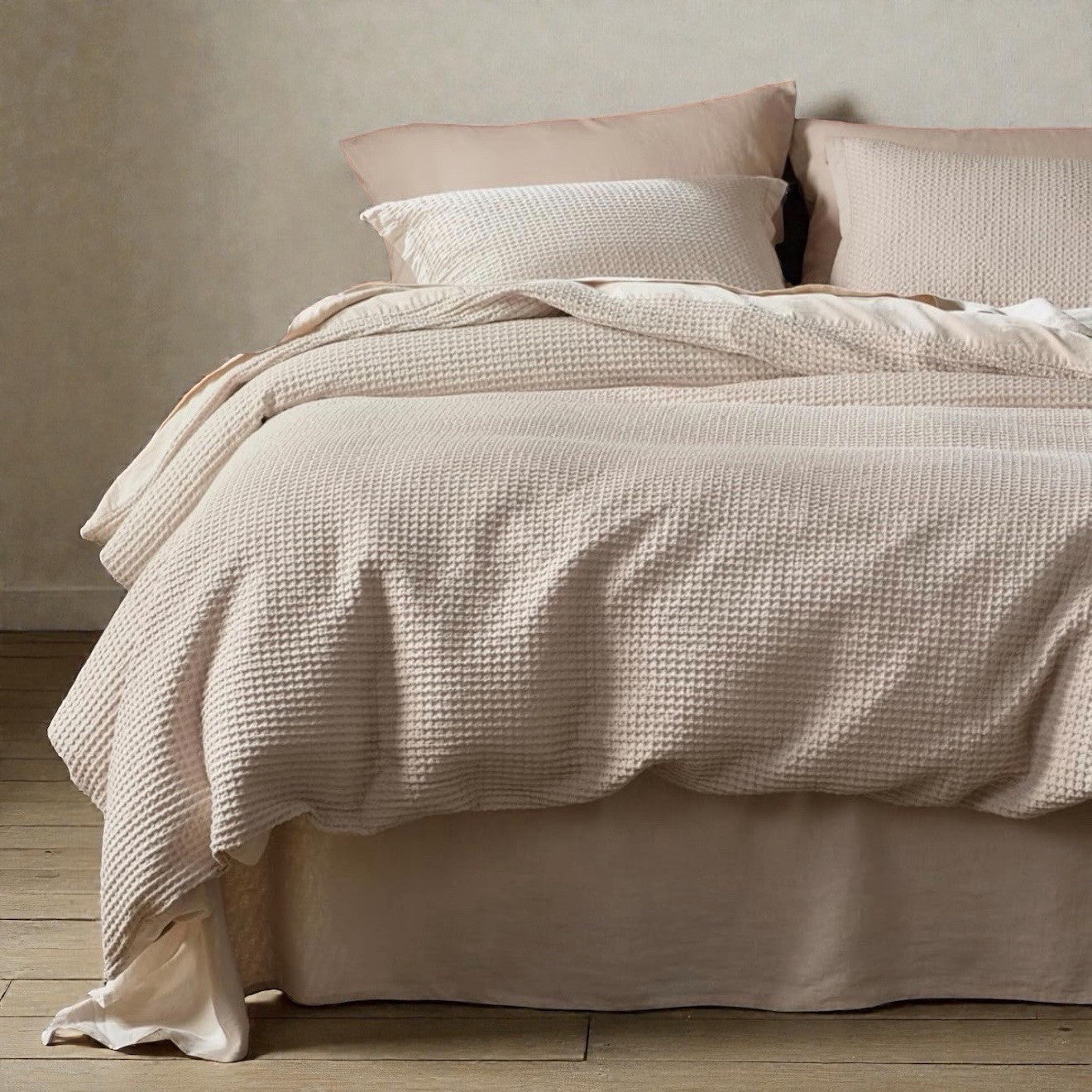 NEW West Elm Beige Waffle Weave Queen King 100% Cotton Bedding Duvet & Sham Set