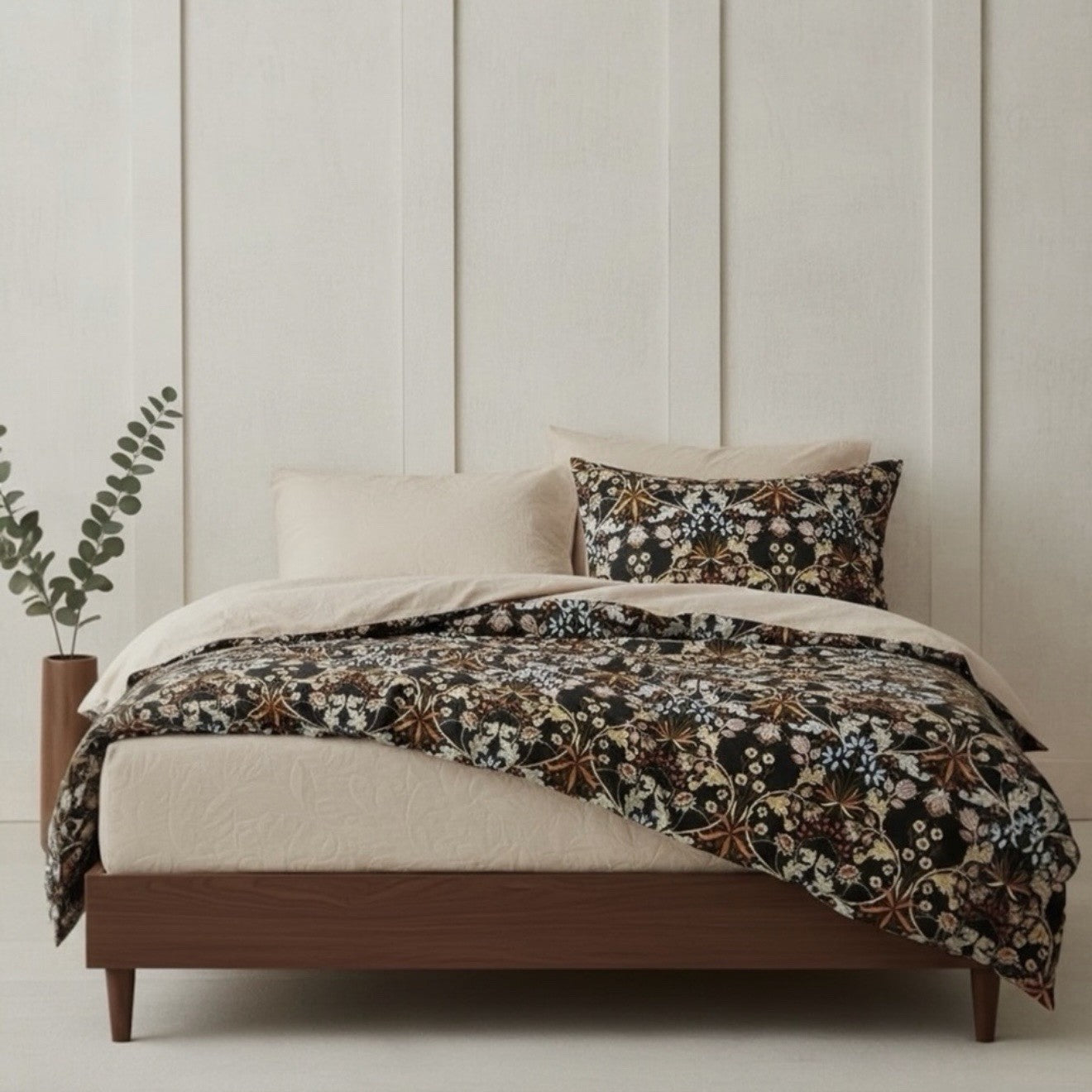 NEW Anthropologie Black Orange Floral Cotton Boho King Bedding Duvet & Sham Set