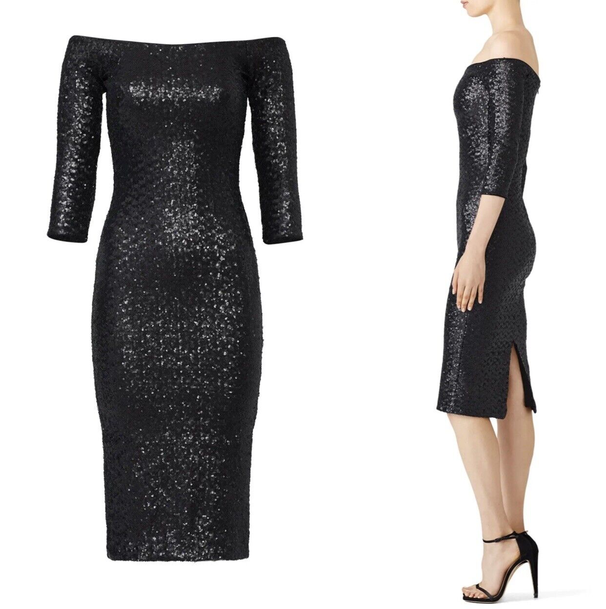 Dress the Population Black Sequin Addison Cocktail Sheath Party Dress - Small