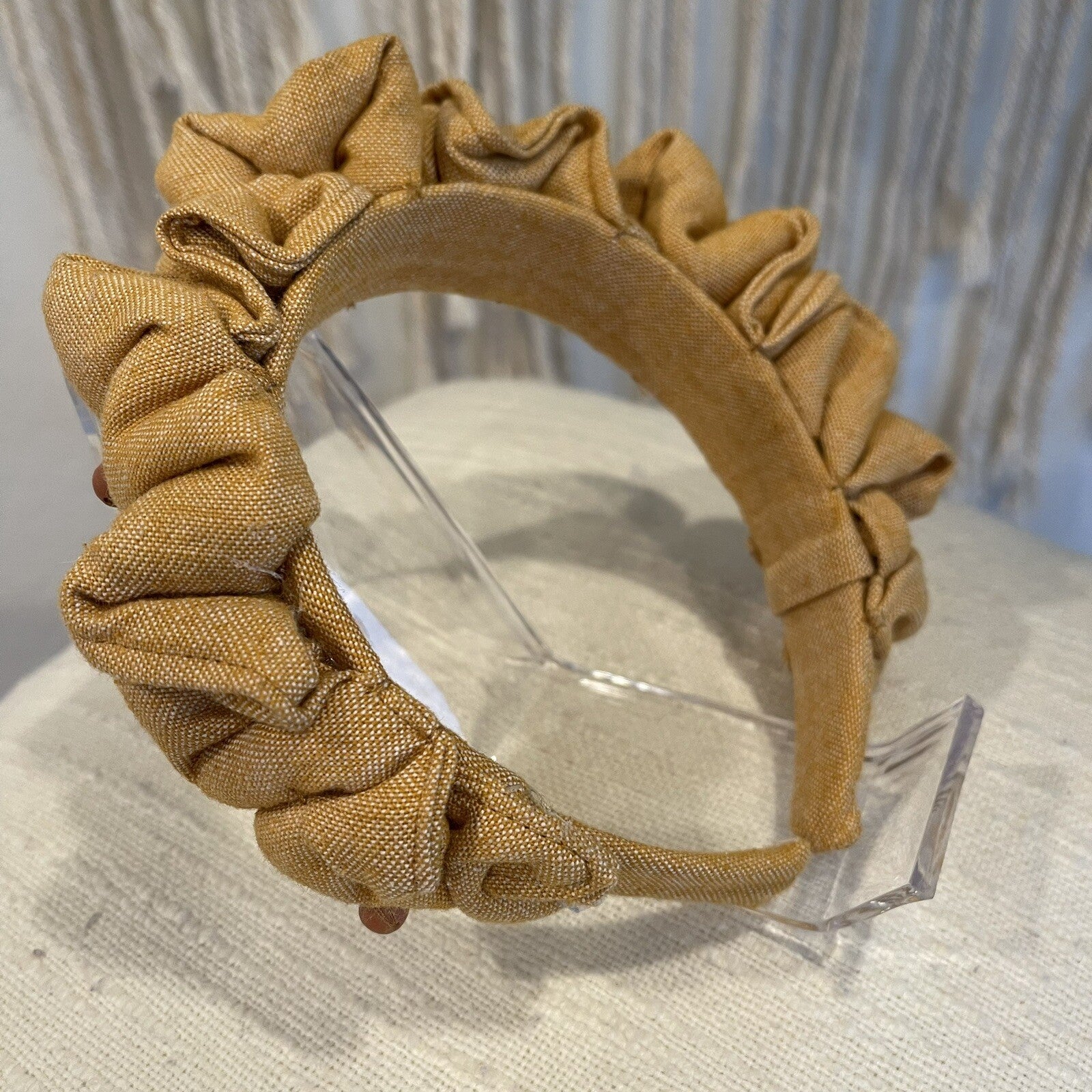 NEW Anthropologie Boho Gold / Orange Beaded Fabric Ruffle Headband Accessory