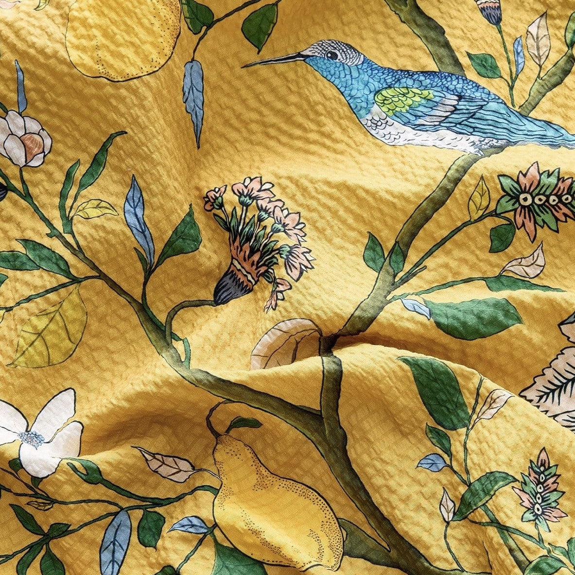 NEW Anthro Yellow Seersucker Floral Queen King Boho Comforter Bedding Sham Set