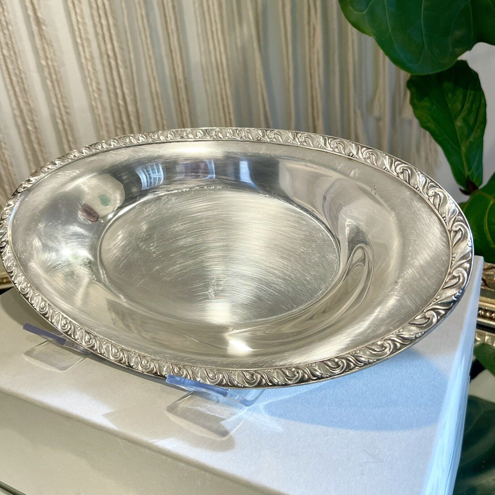 Vintage Large Silver Plate Serving Tray Dish Bowl Antique c. 1912 - 14" Long