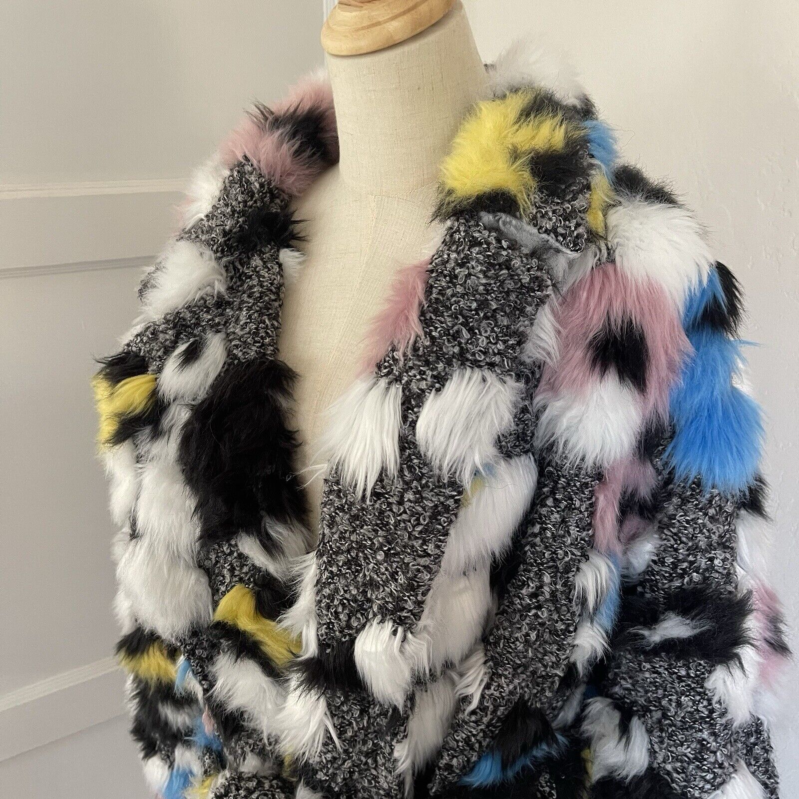 Hutch “The Kat” Faux Fur Pom Pom Colorful Boho Coat Jacket Parka Size Large / XL