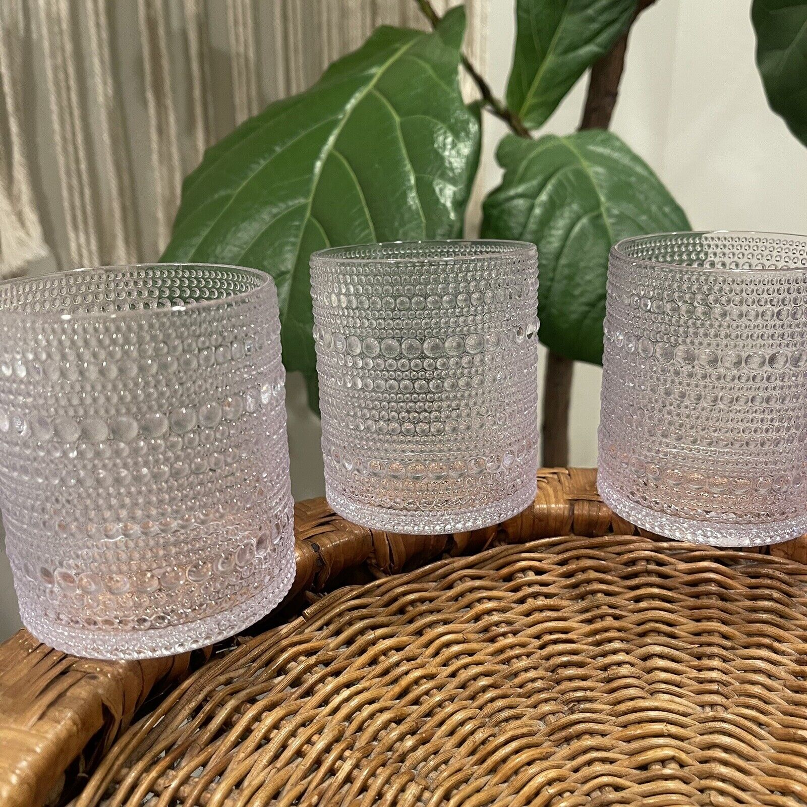 NEW West Elm Clear Plastic Shatter Proof Boho Pool Tumblers Glasses Cups Set / 4