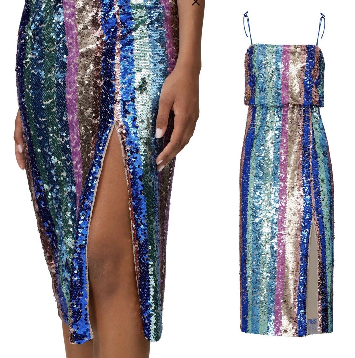 Free People / Aidan Mattox Sequin Rainbow Striped Party Cocktail Dress - Small 2