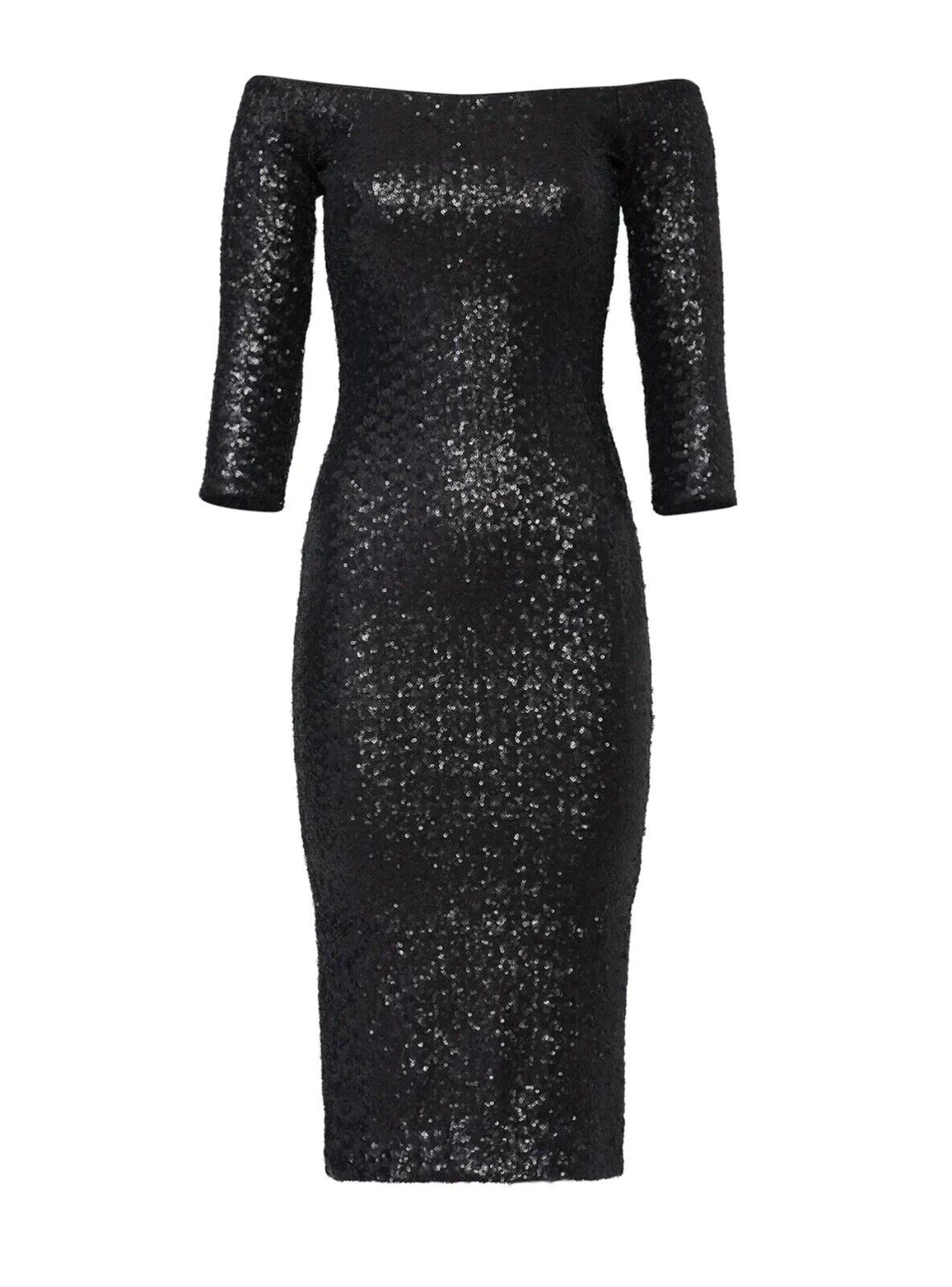 Dress the Population Black Sequin Addison Cocktail Sheath Party Dress - Small