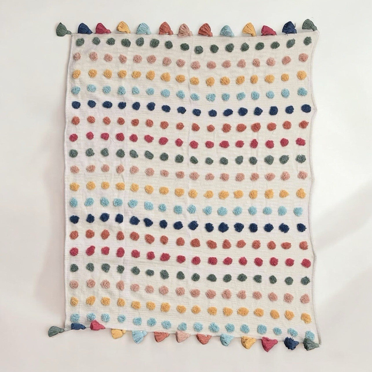 NEW Anthropologie Boho Tassel Pom Pom Colorful Throw Blanket Bedding - 50" x 60"
