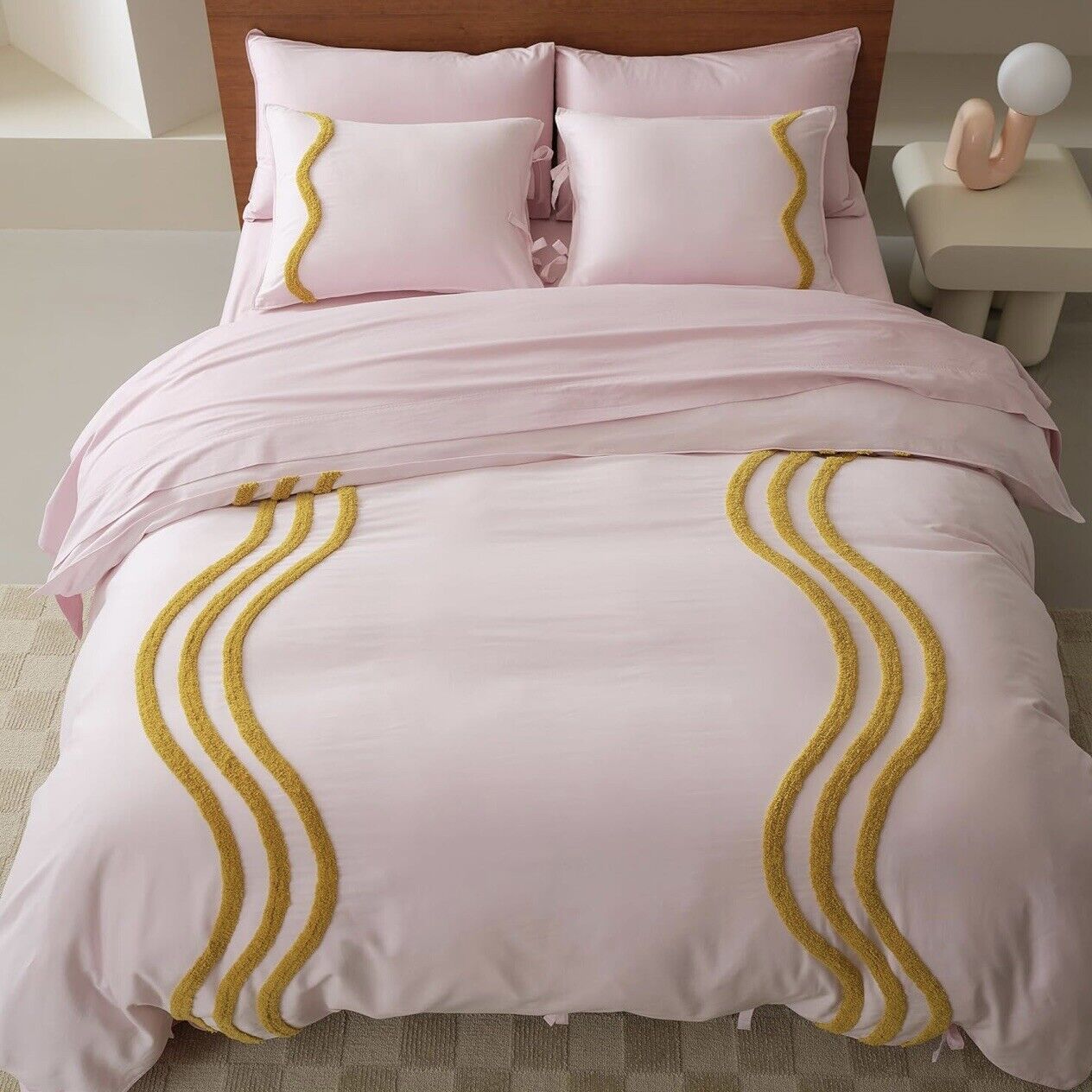 NEW Anthropologie Pink Boho King Size Tufted Fringe Bedding Duvet & Sham Set