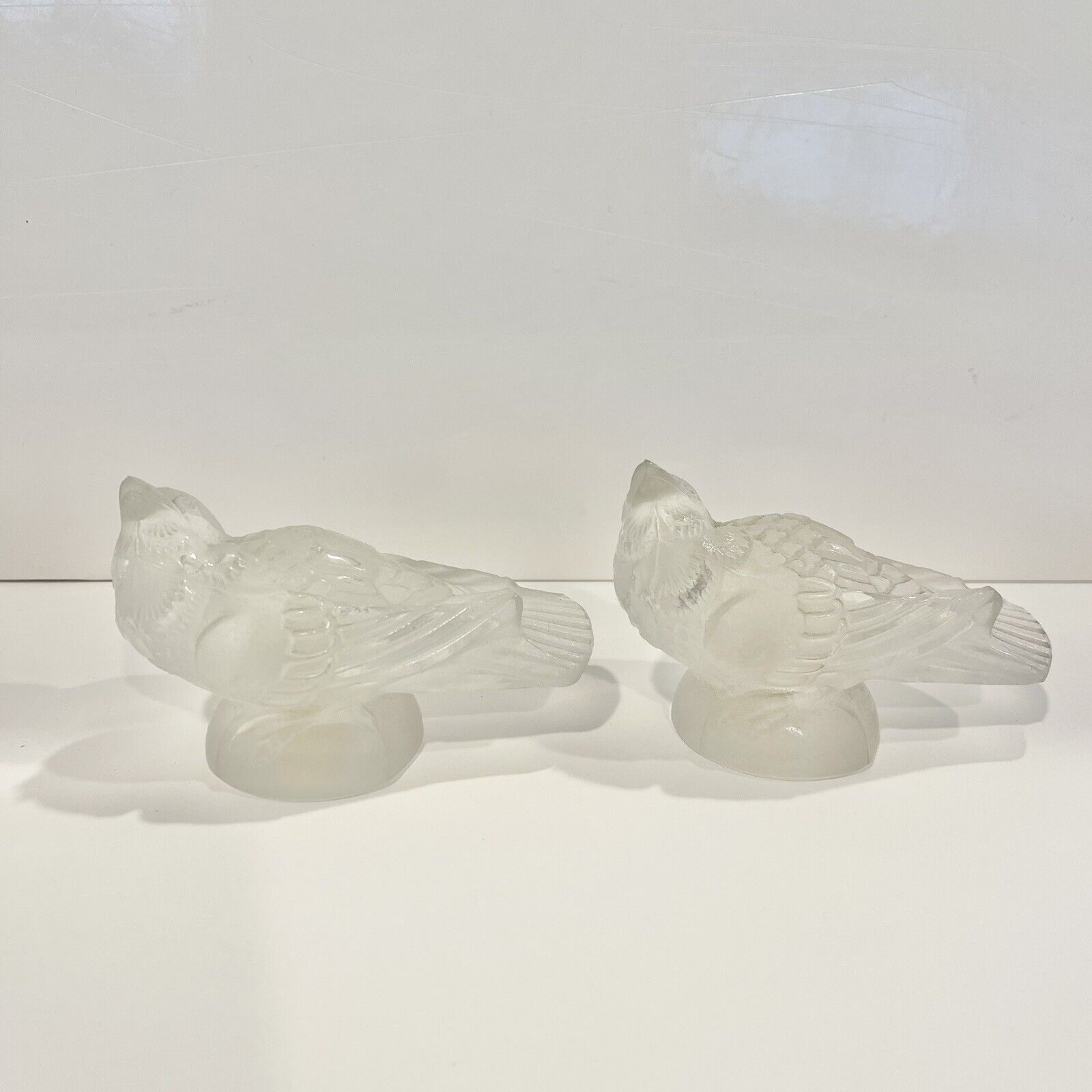 Vintage Czech Barolac Weil Satin Frosted Art Glass Bird Figurines Paperweight