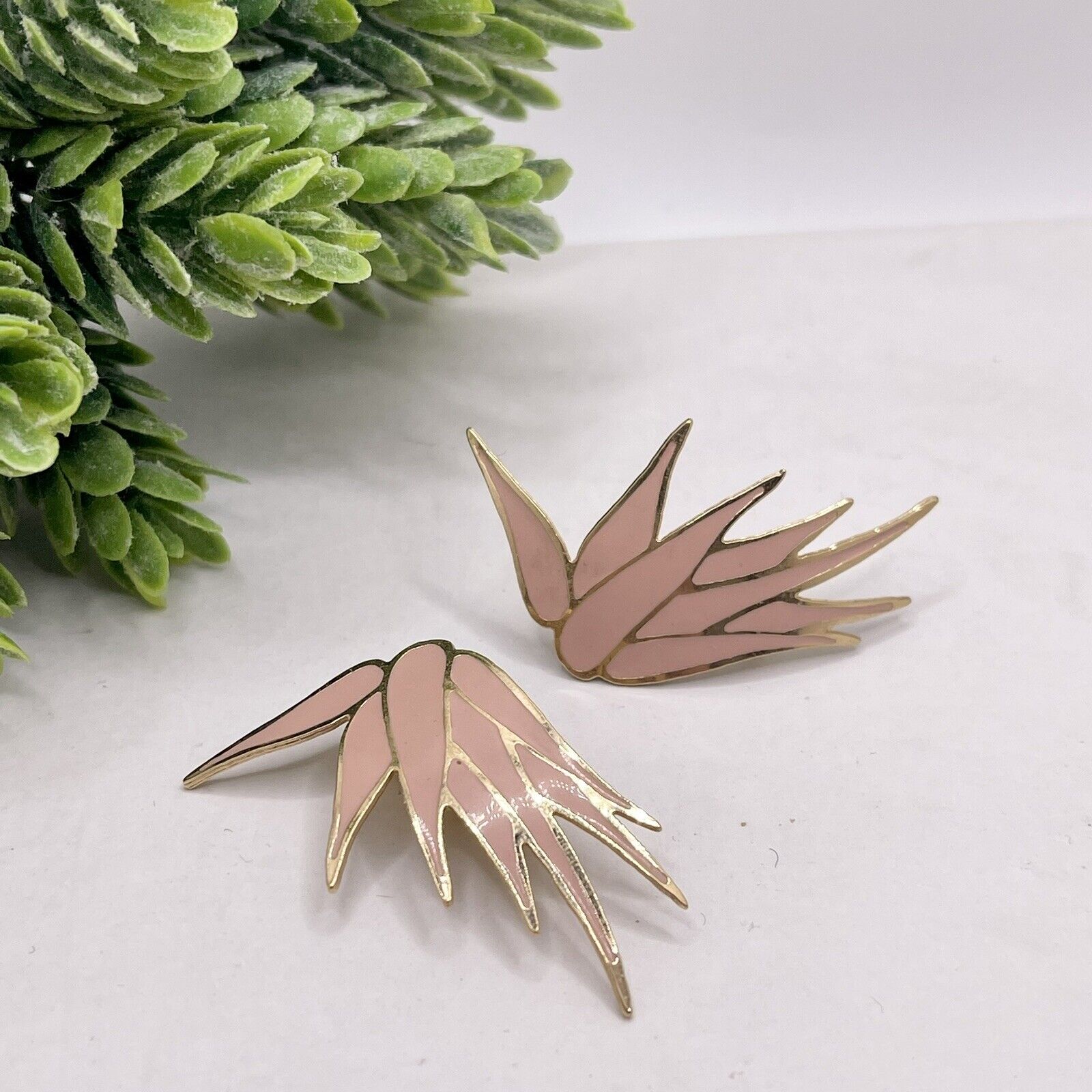 Vintage Retro Pink & Gold Statement Clip-on Studs / Stud Earrings