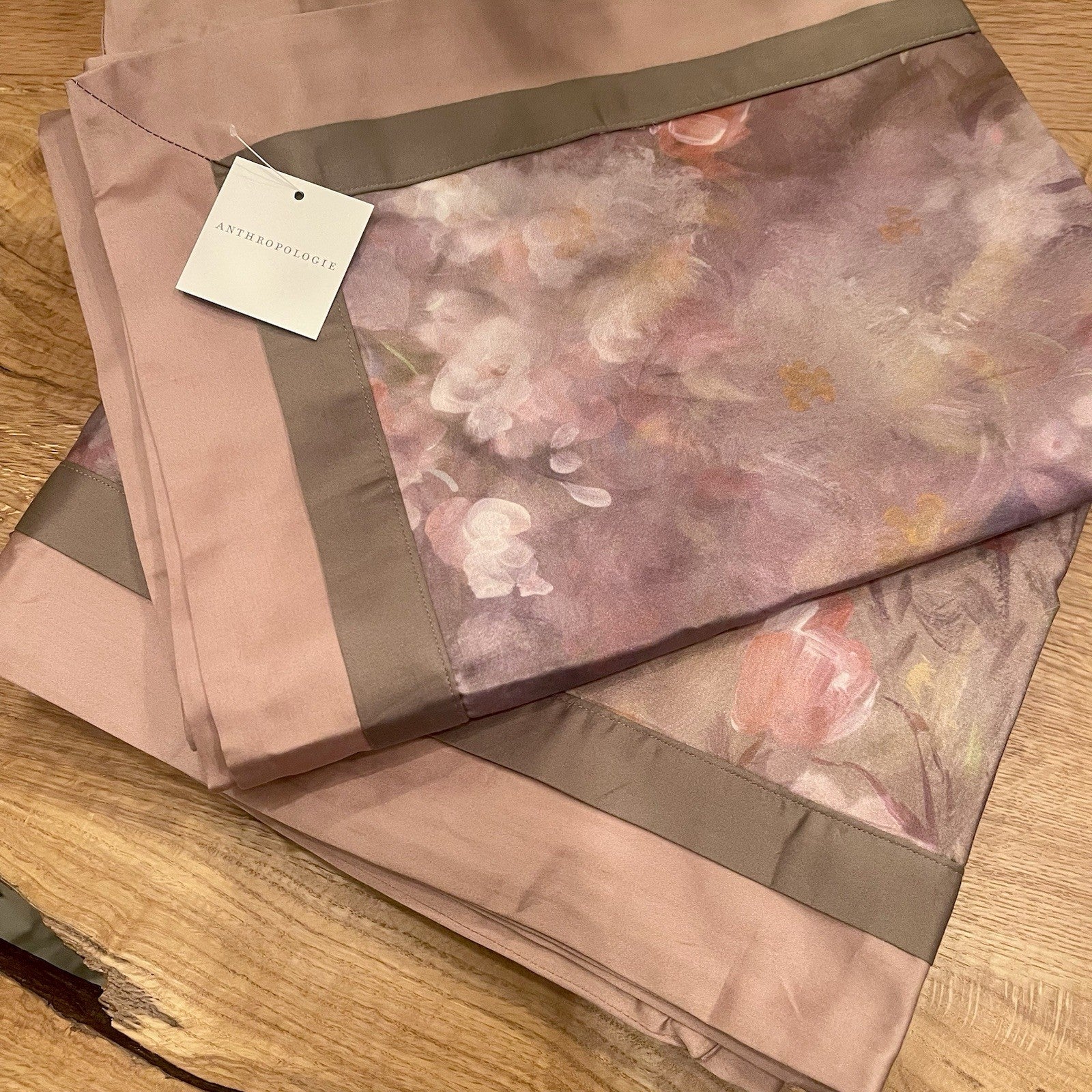 NEW Anthro Blush Pink Silk Floral Boho Cotton Queen Bedding Duvet & Sham Set