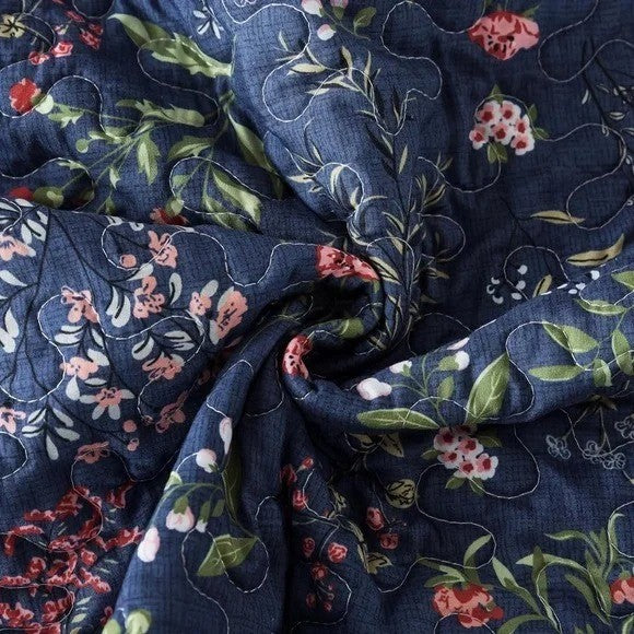 NEW Anthro Blue Floral Queen King Boho Quilt Bedding Bedspread Duvet & Sham Set