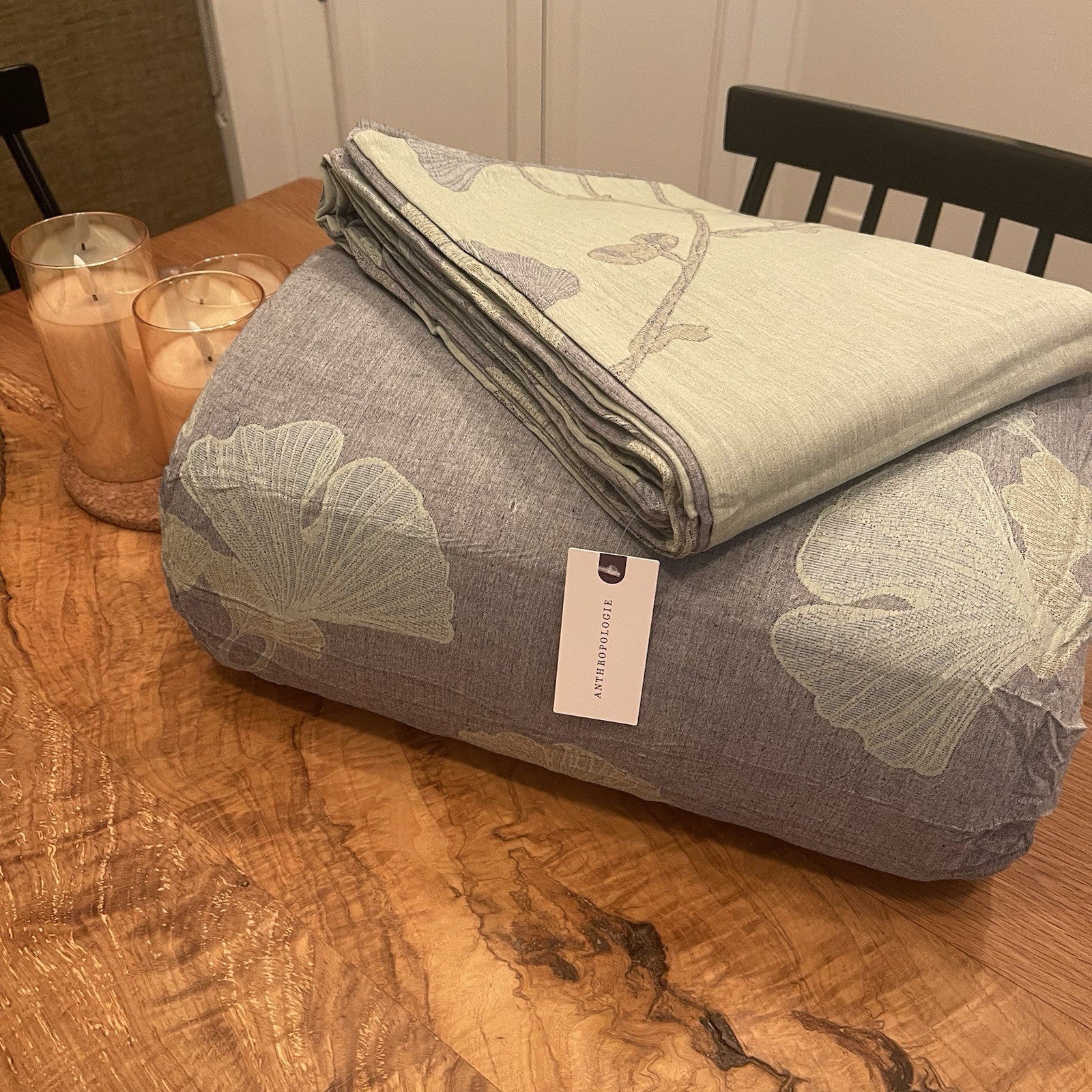 NEW Anthro Blue Green Floral Reversible Queen Size Bedspread Comforter Sham Set