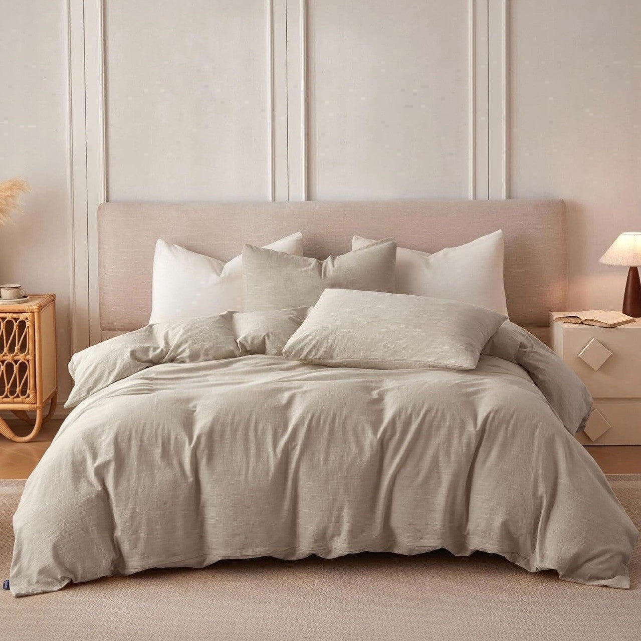 NEW West Elm Beige Linen Cotton Luxury  Queen / King Bedding Duvet & Sham Set