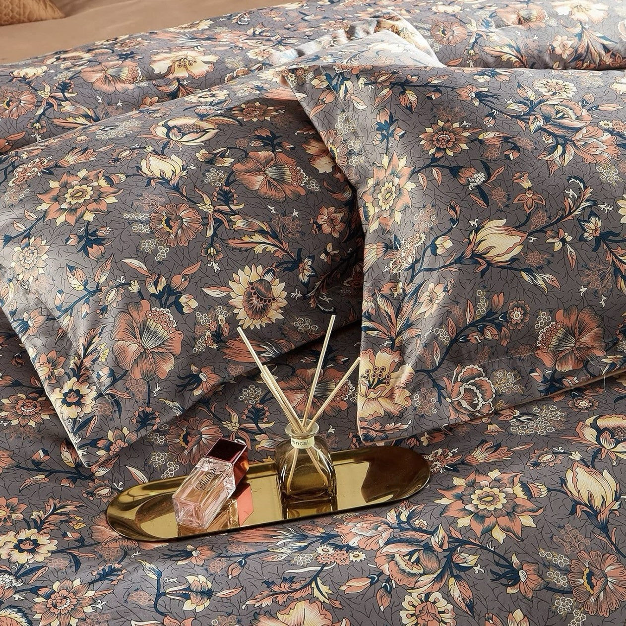 NEW Anthropologie Purple Silky Floral Boho Queen Size Comforter Bedding Sham Set
