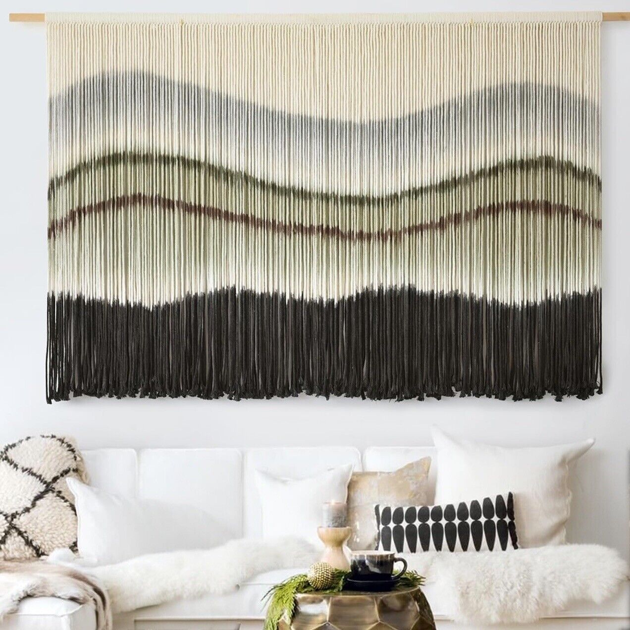 NEW Anthropologie XL Boho Tapestry Macrame Woven Dyed Yarn Wall Hanging 35 x 60