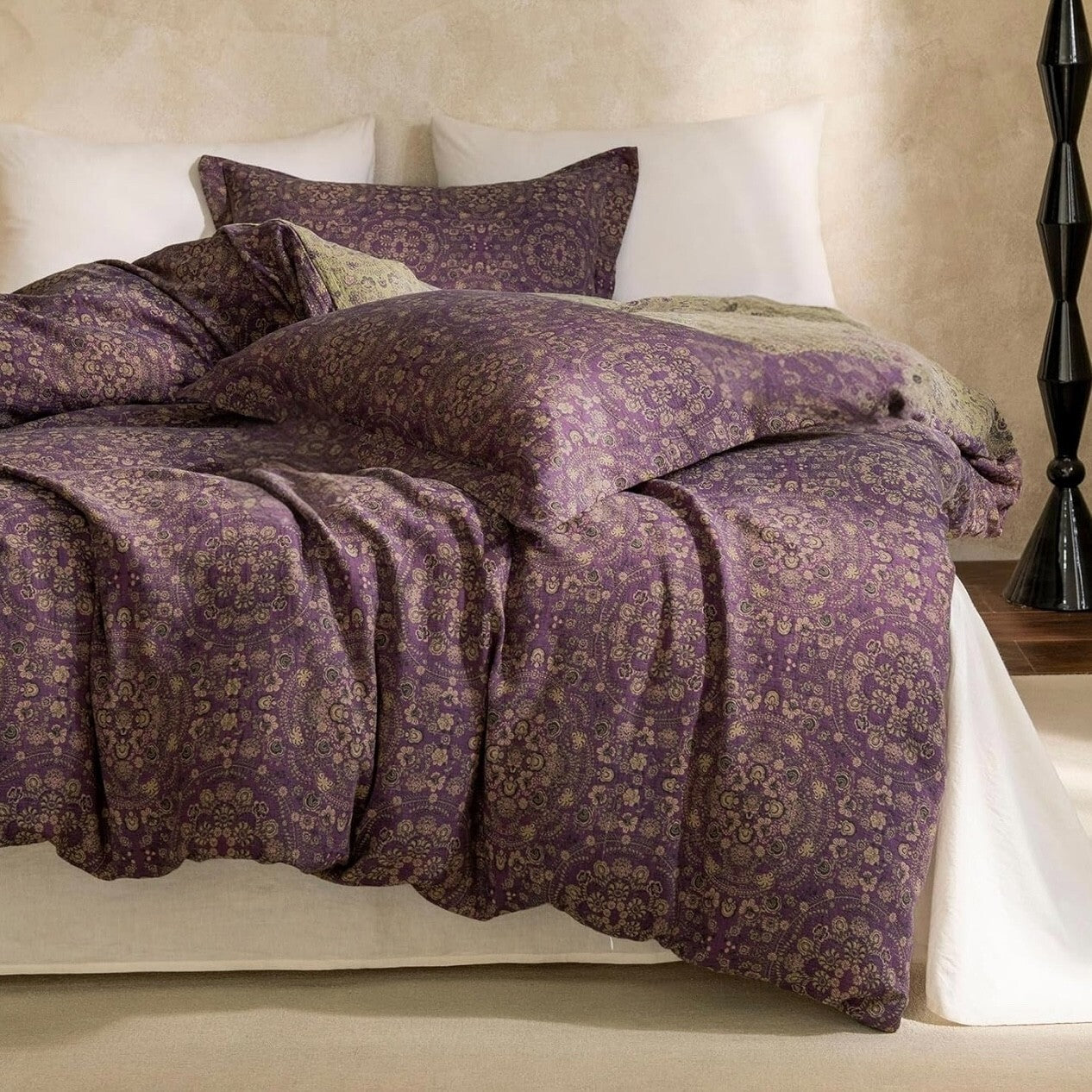 NEW West Elm Purple Muslin 100% Cotton Boho Queen King Bedding Duvet & Sham Case