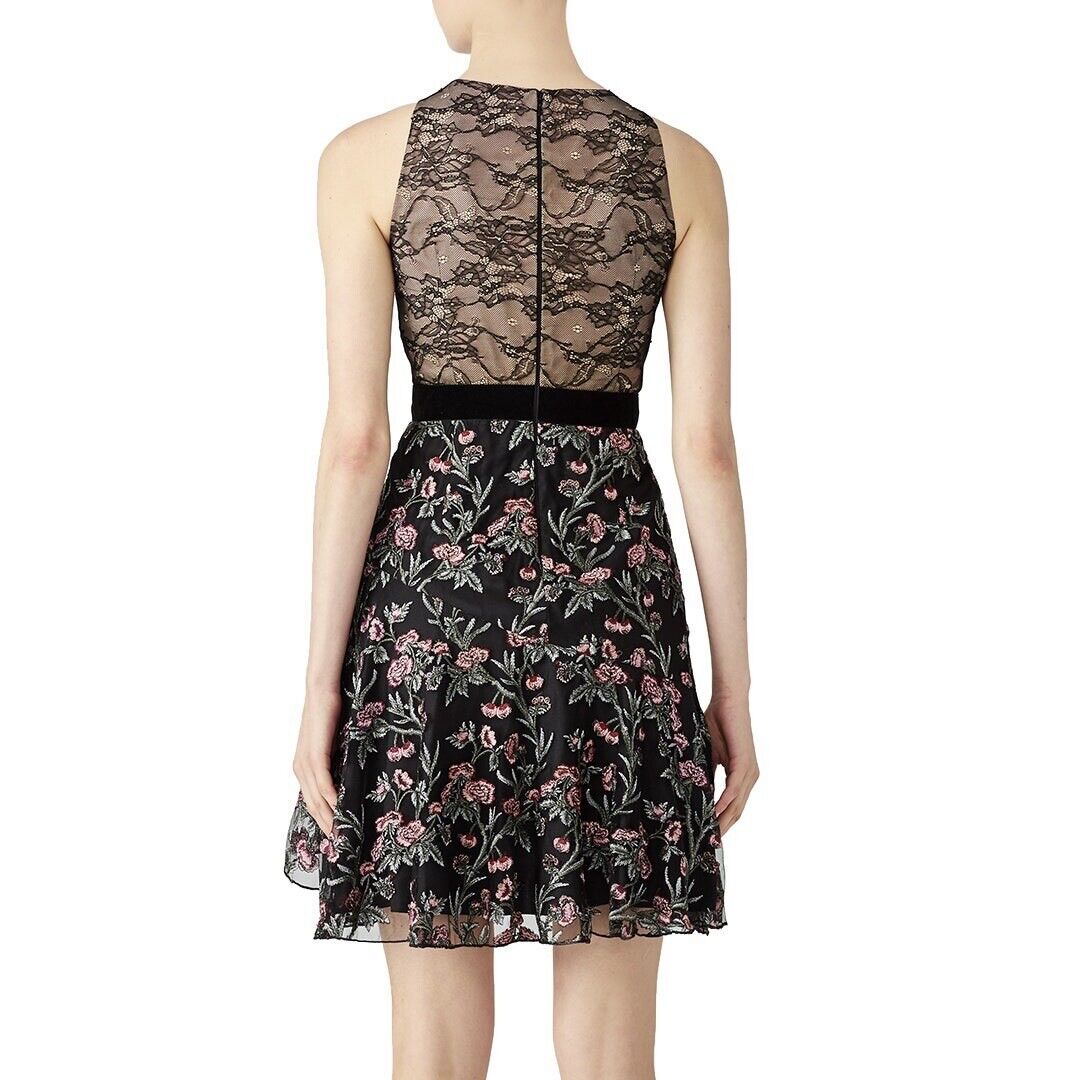 Monique Lhuillier Sheer Black Floral Rose Embroidered Lace Dress - Large / 12