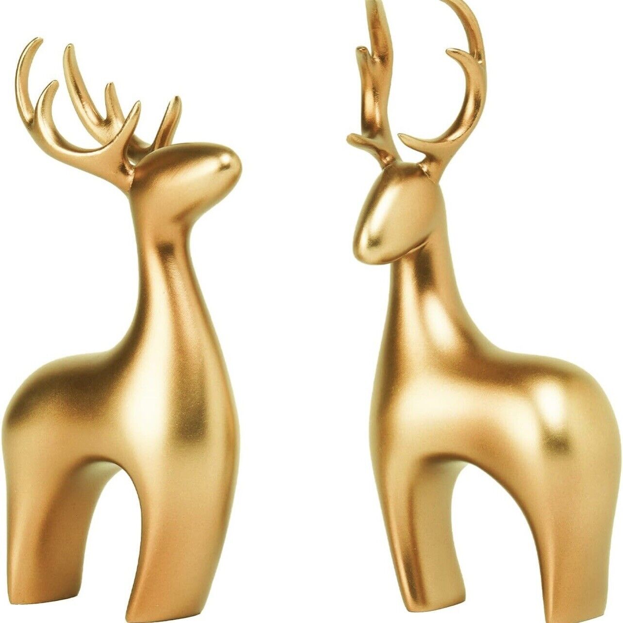 NEW Anthropologie Boho White Gold Resin Holiday Christmas Reindeer Figures Set 2