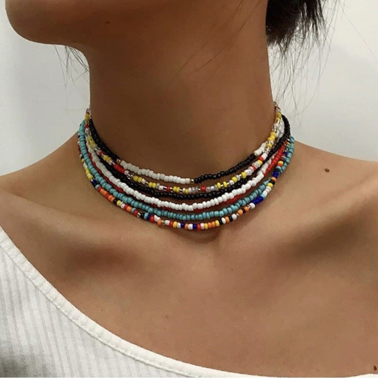 NEW Free People Multicolor Boho Beaded Layered Choker Necklace Retro Jewelry Set