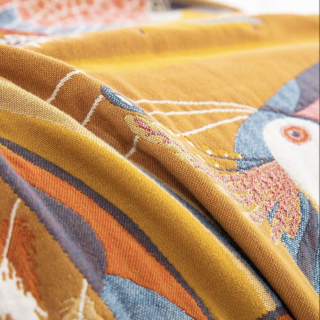 NEW XL Anthropologie Boho Bird Orange Throw Blanket Bedspread Quilt - 80" x 90"