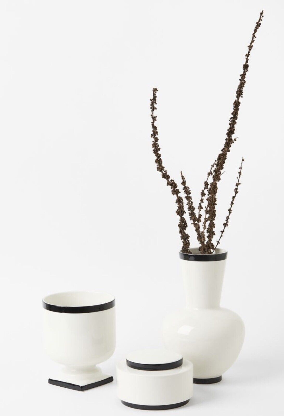 New West Elm Large Black & White Porcelain Ceramic Planter Flower Vase Decor 12"