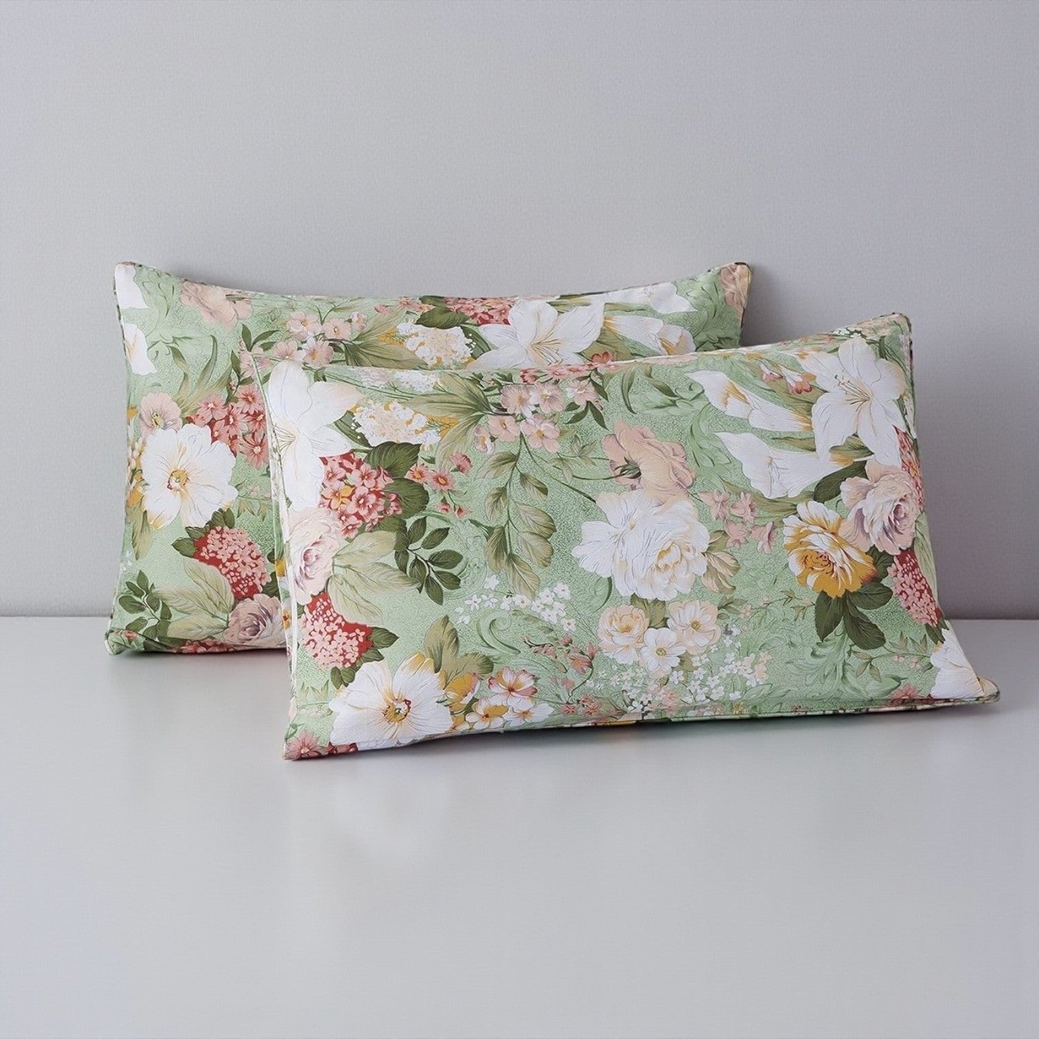 NEW Anthro Green Pink Floral Cotton Queen / King Cotton Bedding Duvet & Sham Set