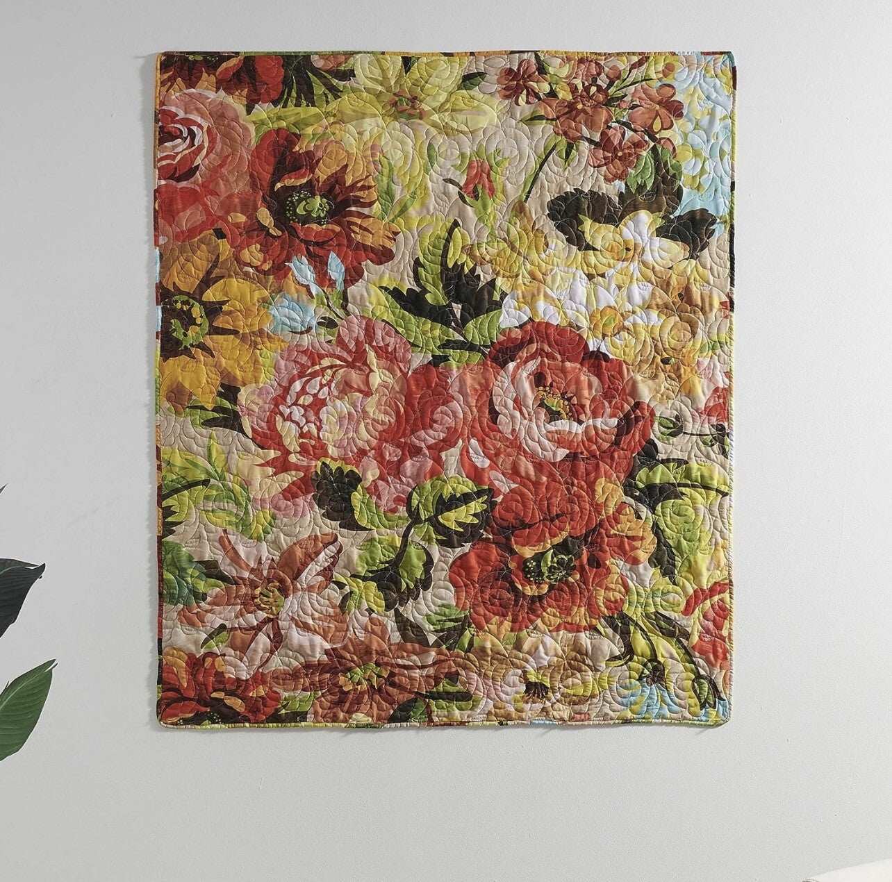 NEW Anthropologie Boho Red Floral Throw Blanket Bedspread Quilt - 50" x 60"