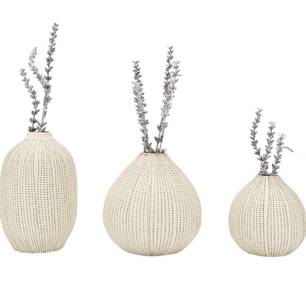 New West Elm White Ceramic Stoneware Textured Boho Vases Set of Three Home Decor