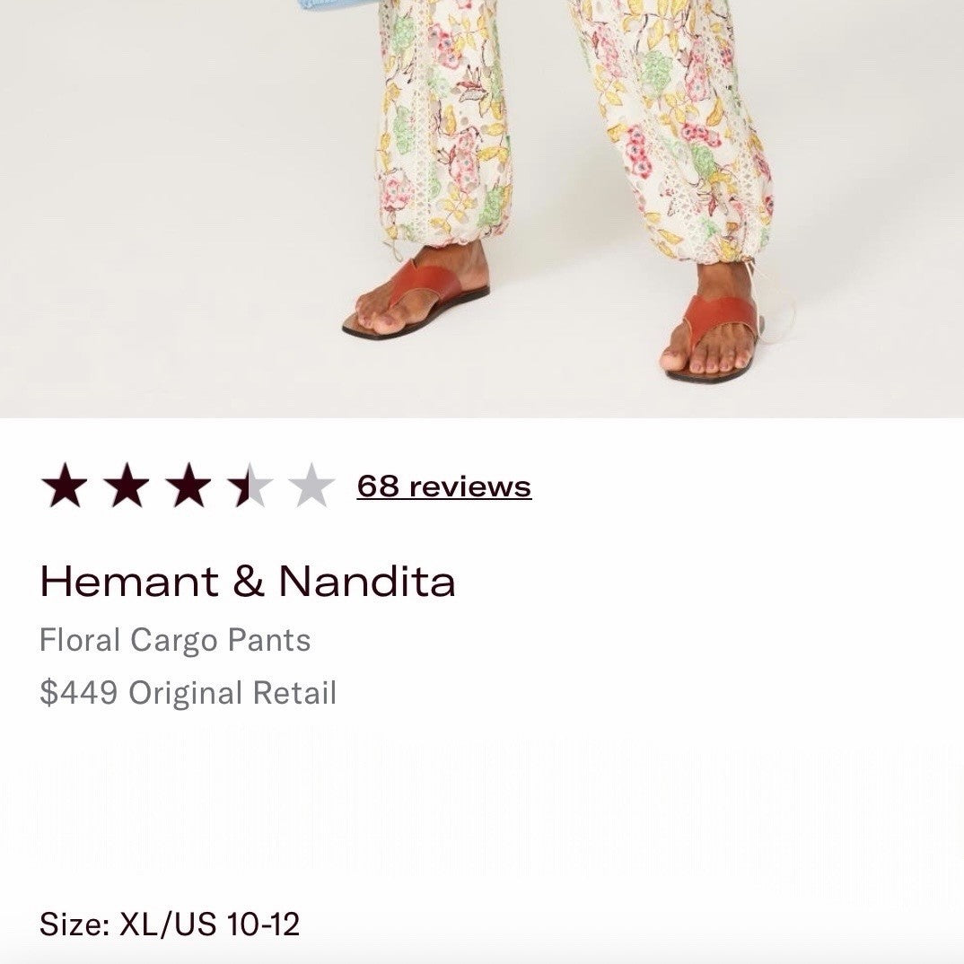 Hemant & Nandita Floral Embroidered Eyelet CottonCargo Pant Set - Size Large XL