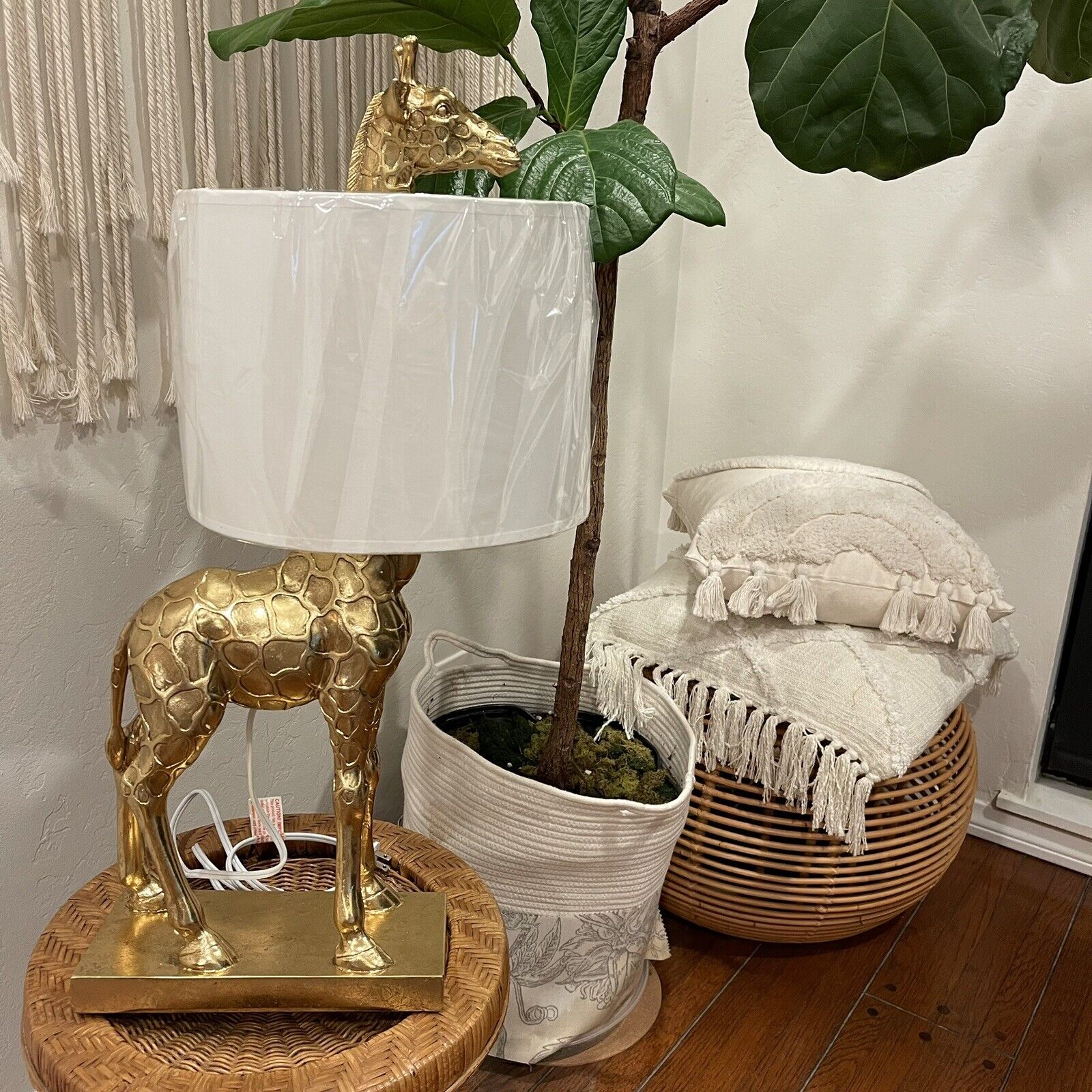 NEW Anthropologie Large Gold Boho Giraffe Table Lamp Lighting Art Deco Set - 26"