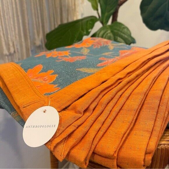 NEW Anthropologie Blue Orange Reversible Queen / King Bedspread Blanket Sham Set