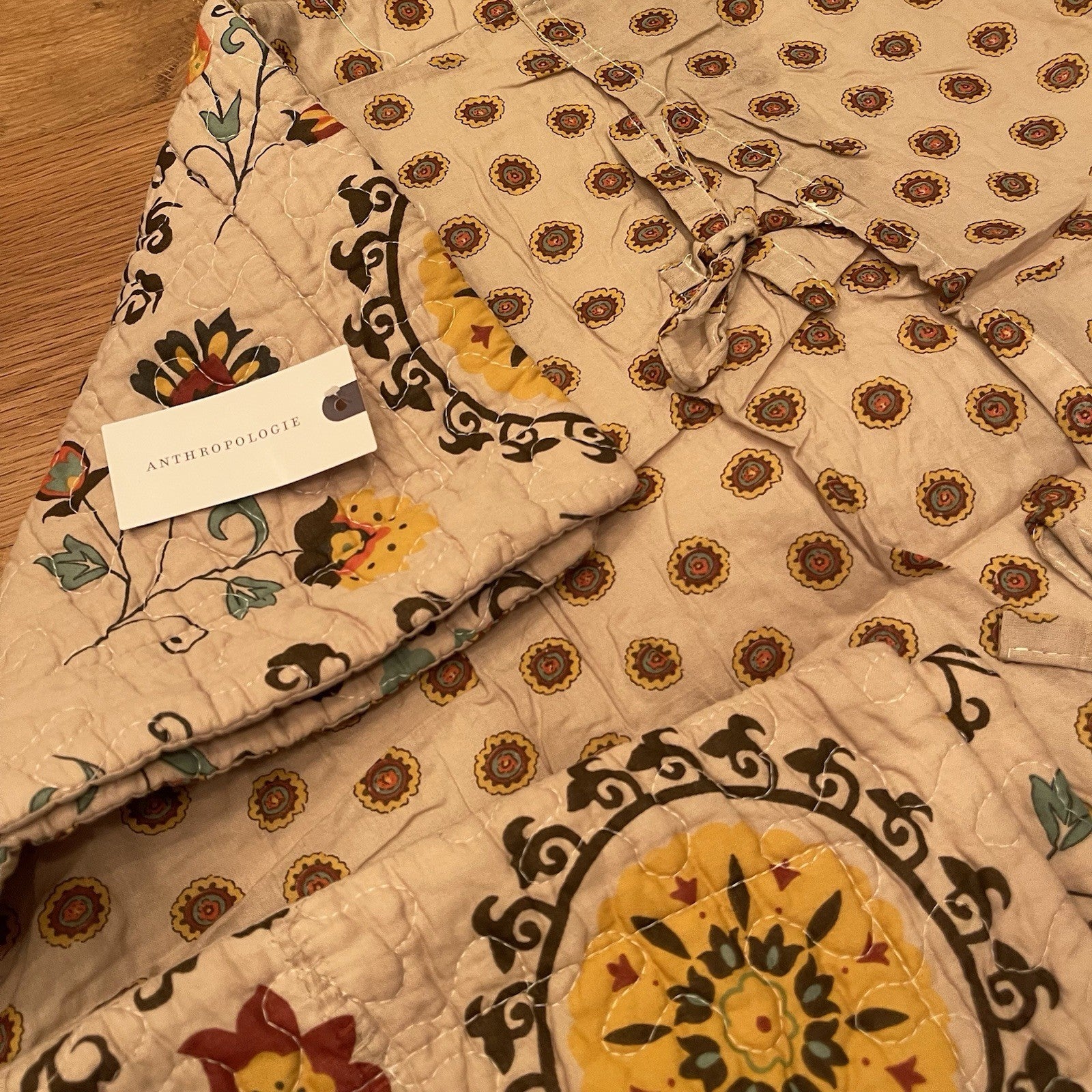 NEW Anthropologie Multicolor Floral Boho Queen Quilt Bedspread Bedding Sham Set