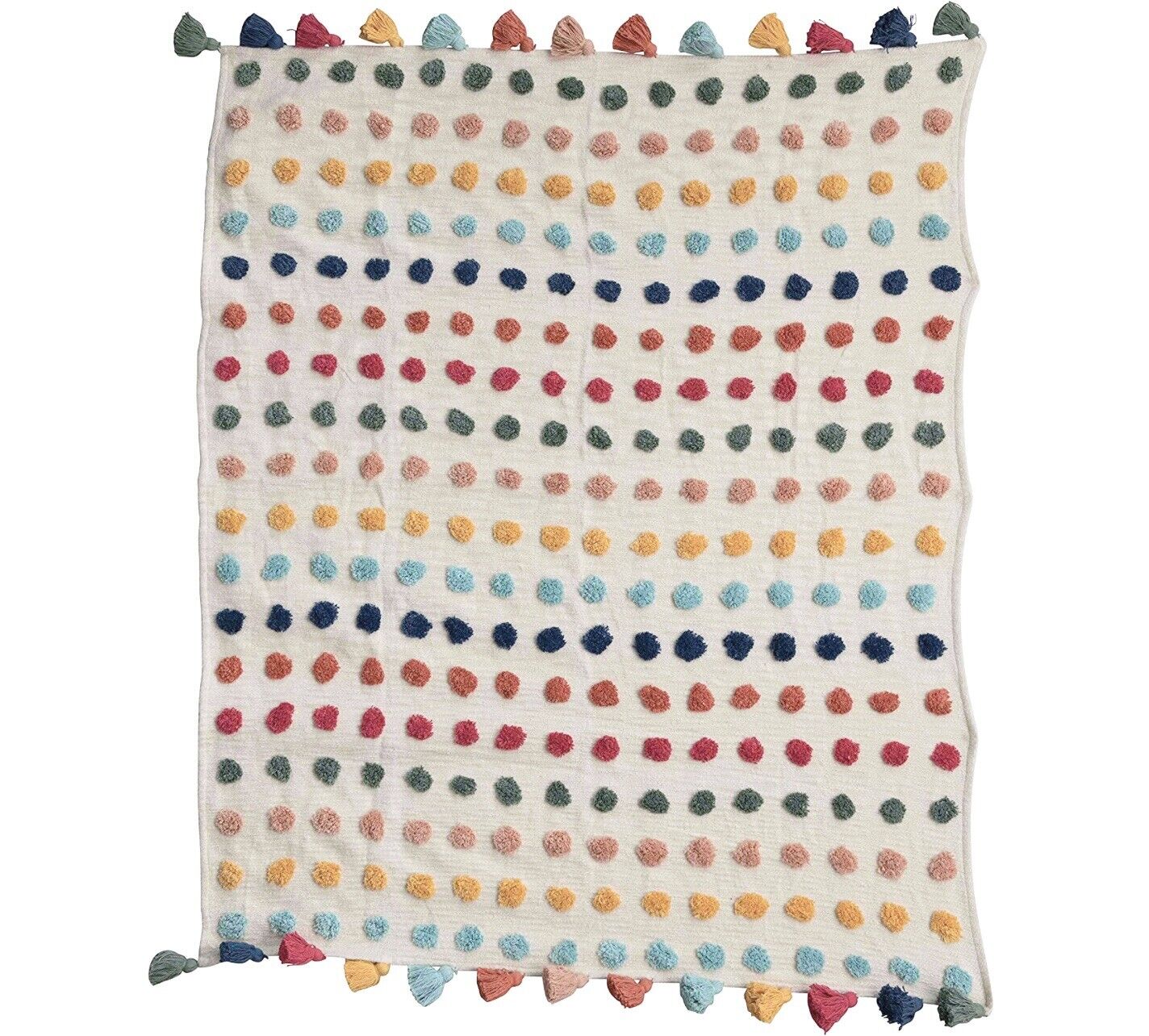 New Anthropologie Boho Tassel Pom Pom Colorful Throw Blanket Bedding - 50" x 60"