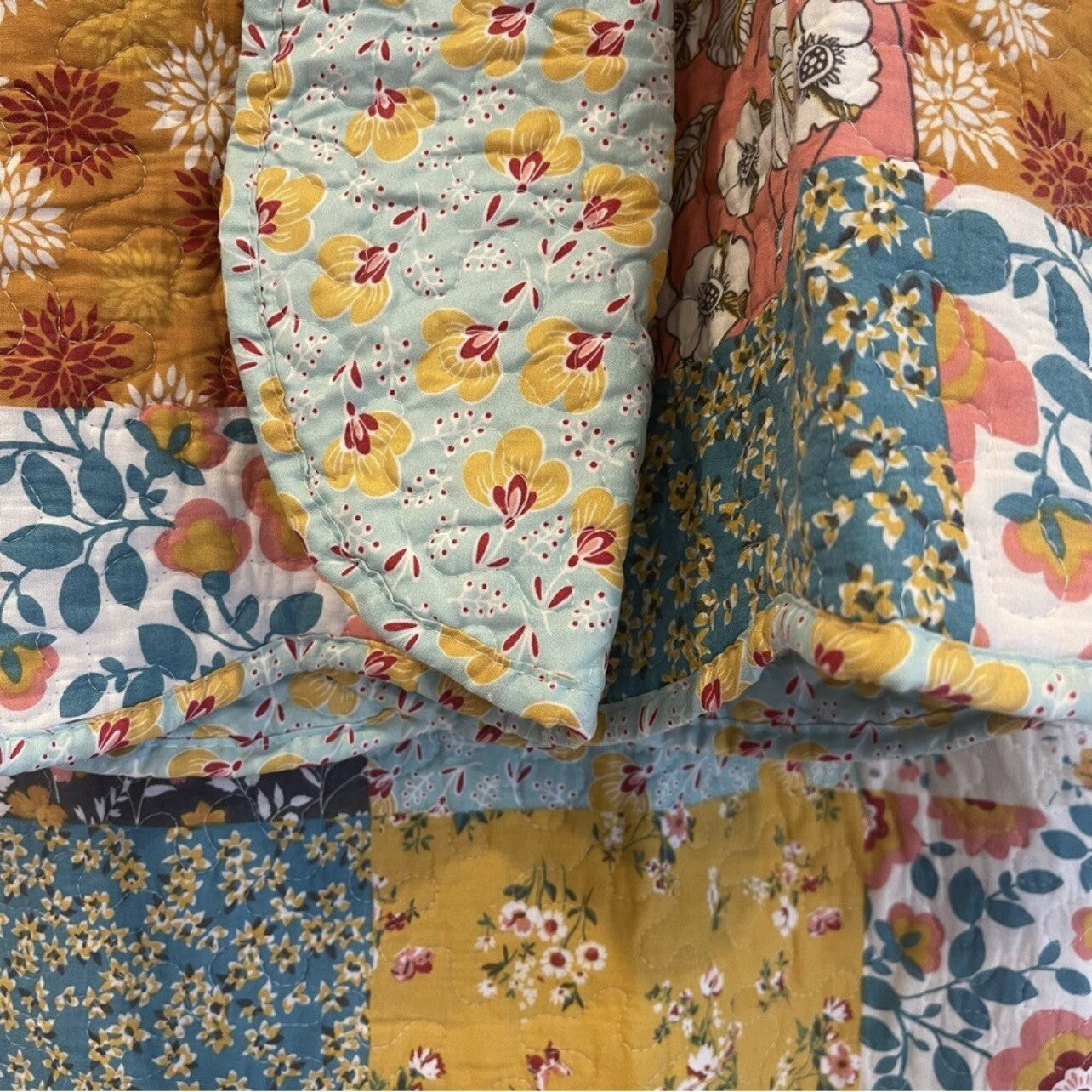 NEW Anthro Boho Cotton Colorful Floral Throw Blanket Bedspread Quilt - 50" x 60"