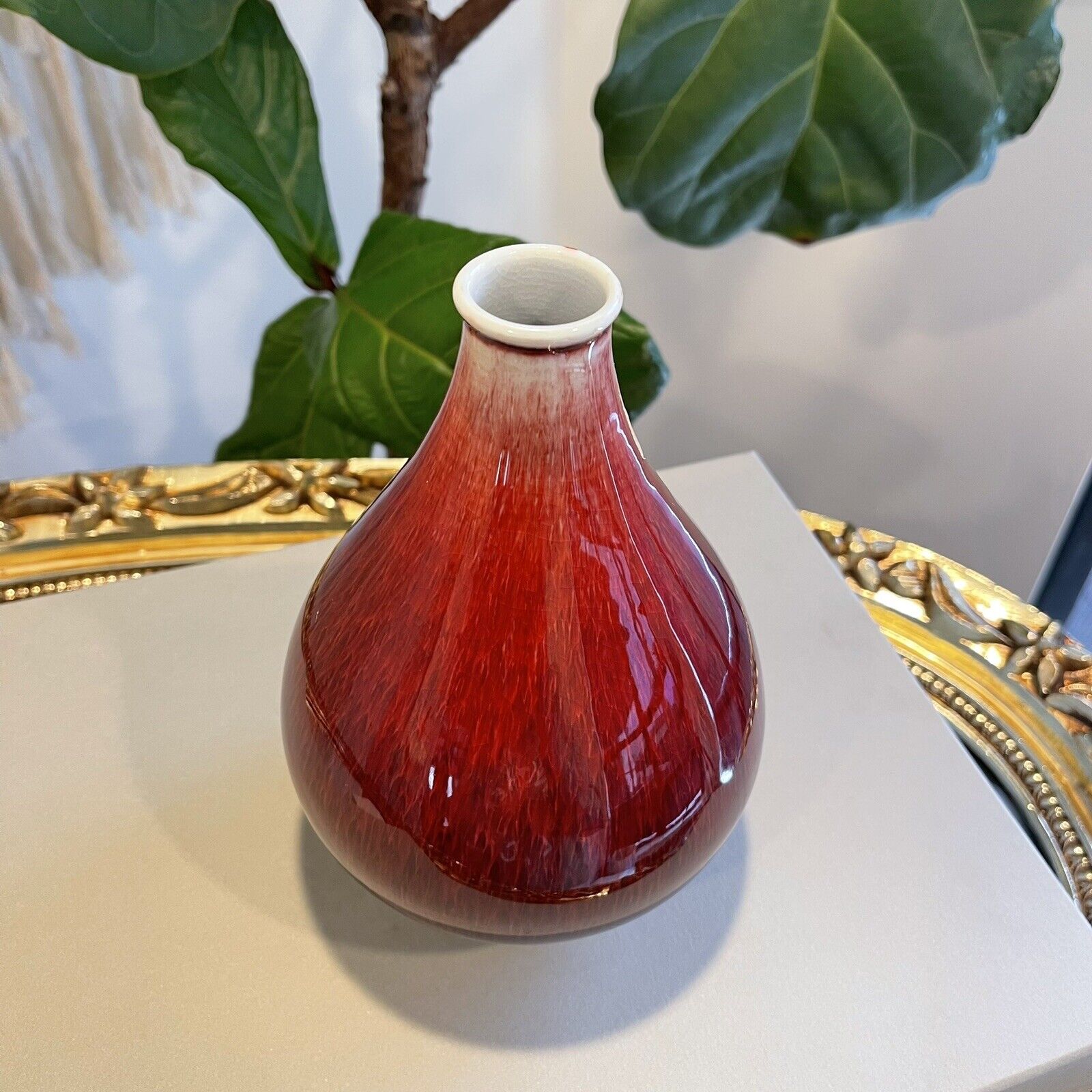 Vintage Chinese Jingdezhen Lang Yao Style Red Porcelain Flambe Oxblood Vase - 8"