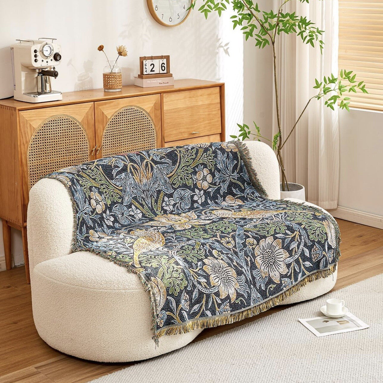 NEW Anthropologie Boho Bird Blue Tassel Throw Blanket Bedspread Quilt - 50 x 70