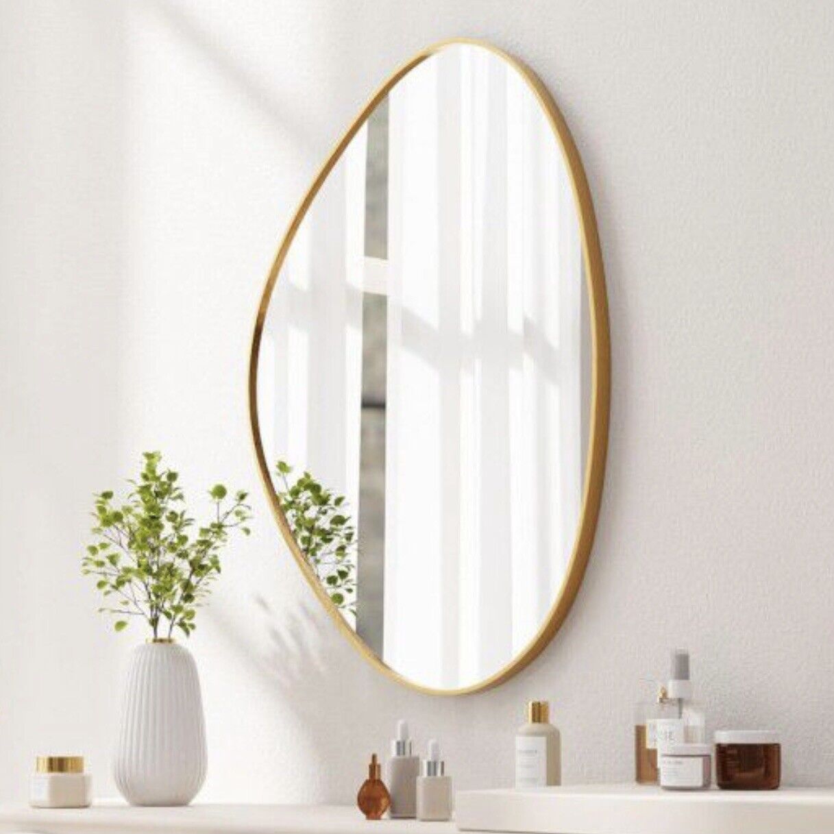 NEW West Elm XL Gold Asymmetrical Framed Mid-Century Modern Hanging Wall Mirror