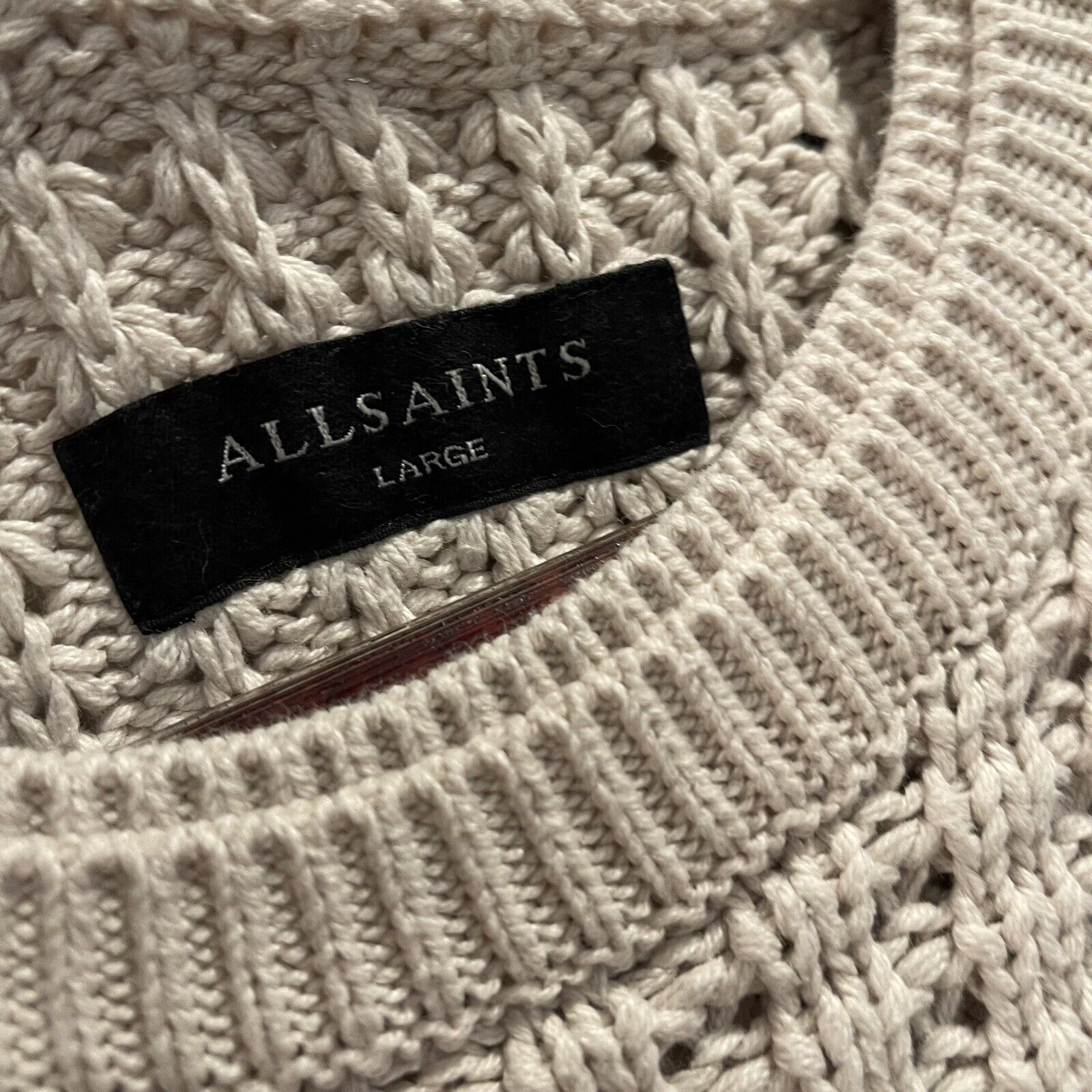 AllSaints Cream Oversized Chunky Knit Pullover Sweater Shirt | Size Large