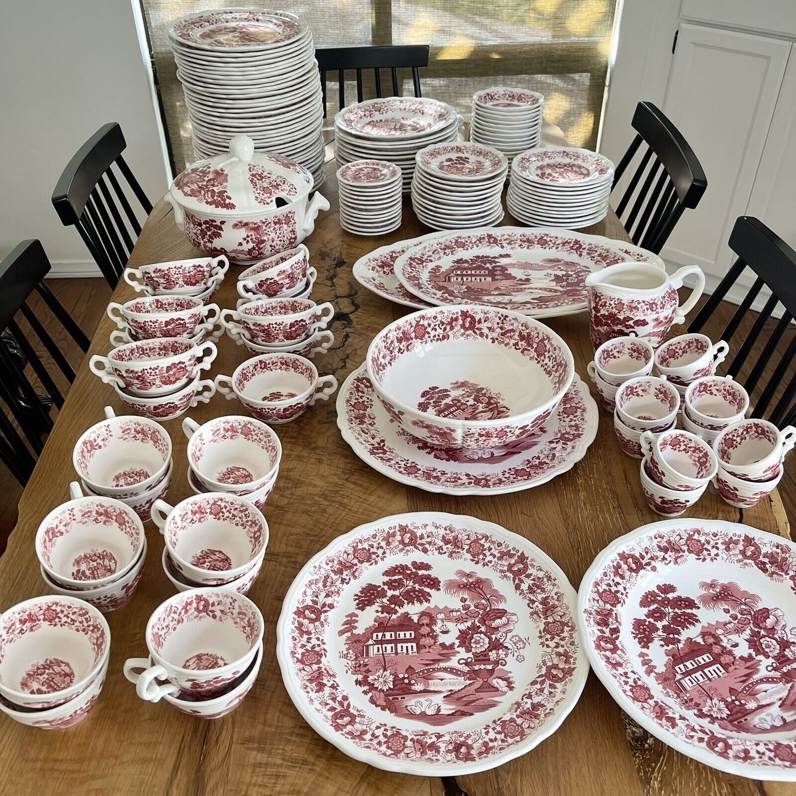 Vintage 178 Piece Nueva San Isidro Red & White China Dinnerware Serveware Set