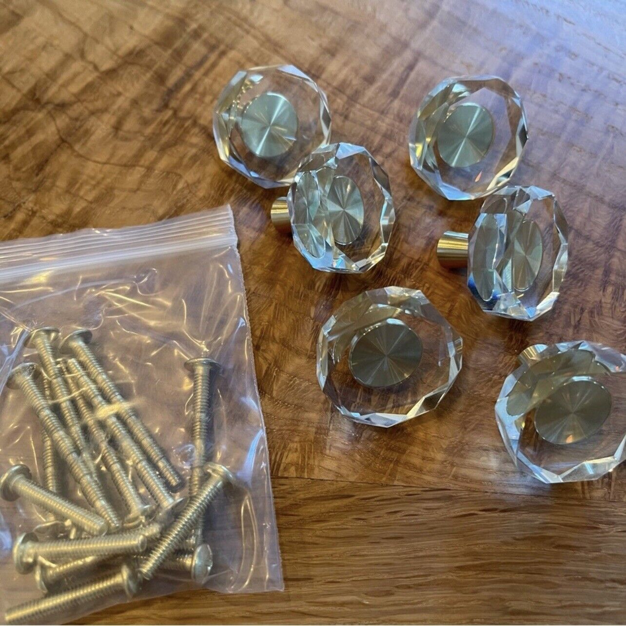 NEW West Elm (Set 6) Gold & Glass Octagonal Cabinet Knobs Drawer Pulls Hardware