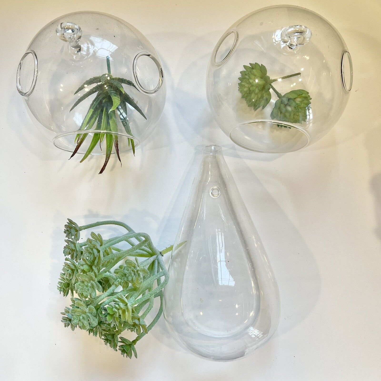 New West Elm Set of 3 Glass Terranium Air Plant Hanging Vases | Home Wall Decor