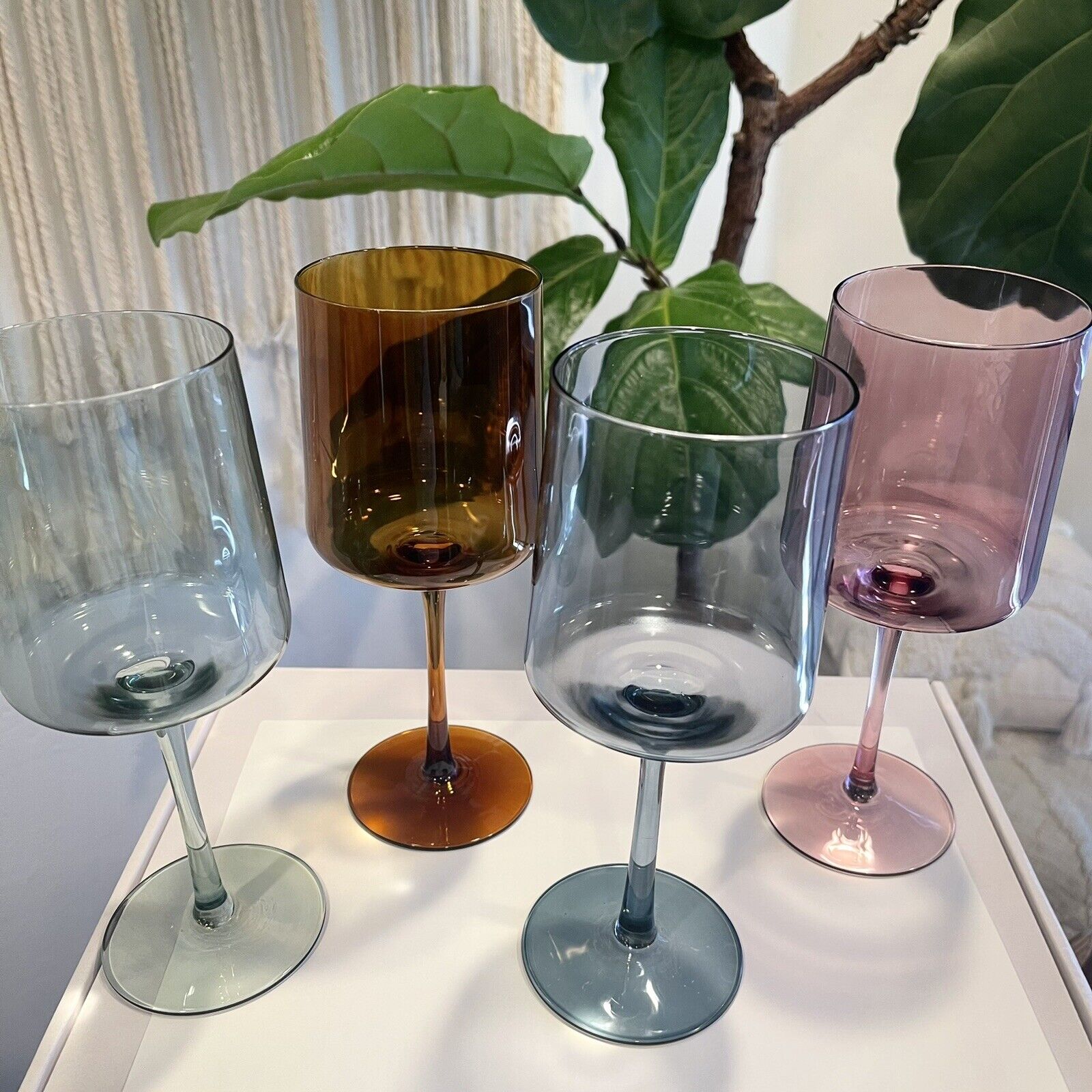 New Anthropologie Multicolor Color Glass Stemmed Wine Glass Barware - Set of 4